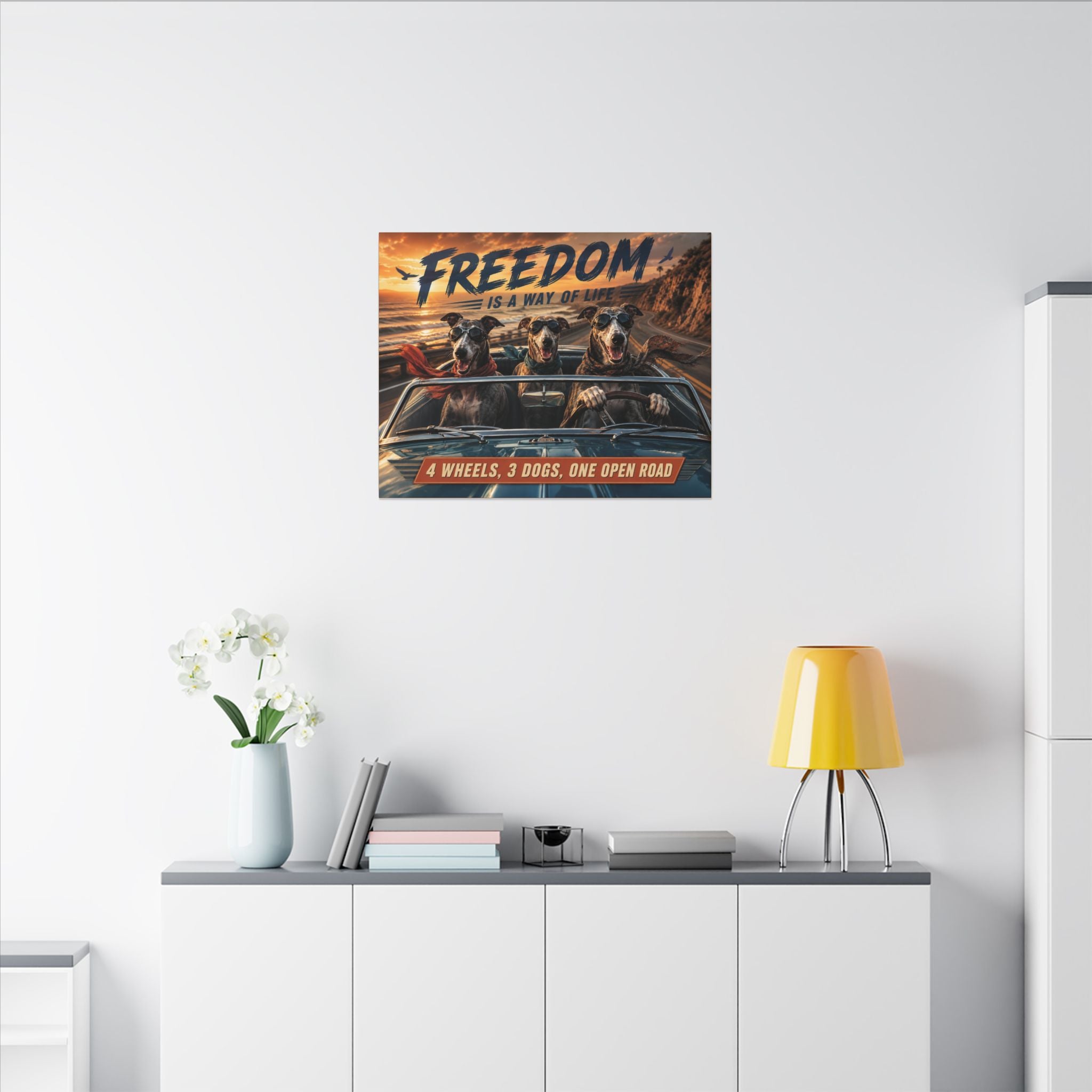 Canvas Wall Art - "Freedom Is A Way Of Life: 4 Wheels, 3 Dogs, One Open Road"