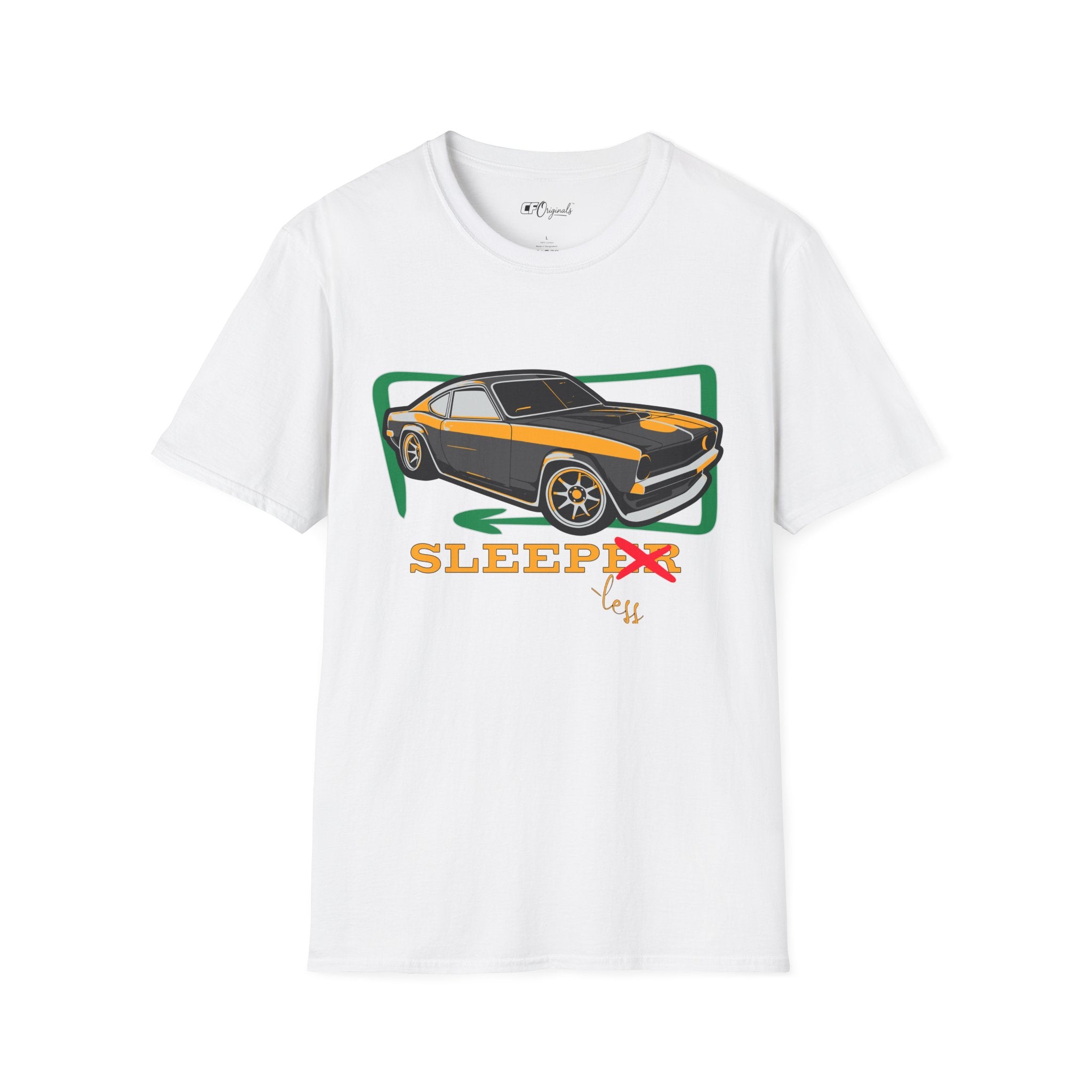 Classic Muscle Car T-Shirt — Retro 'Sleepless' Graphic Tee