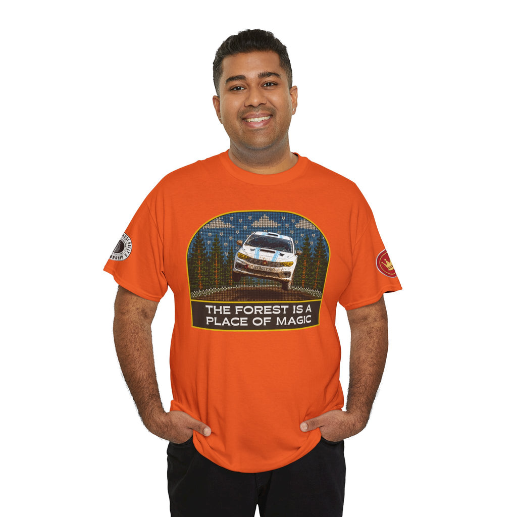 Forest Rally T‑Shirt – 'The Forest Is a Place of Magic' Cross-stitched Style Graphic