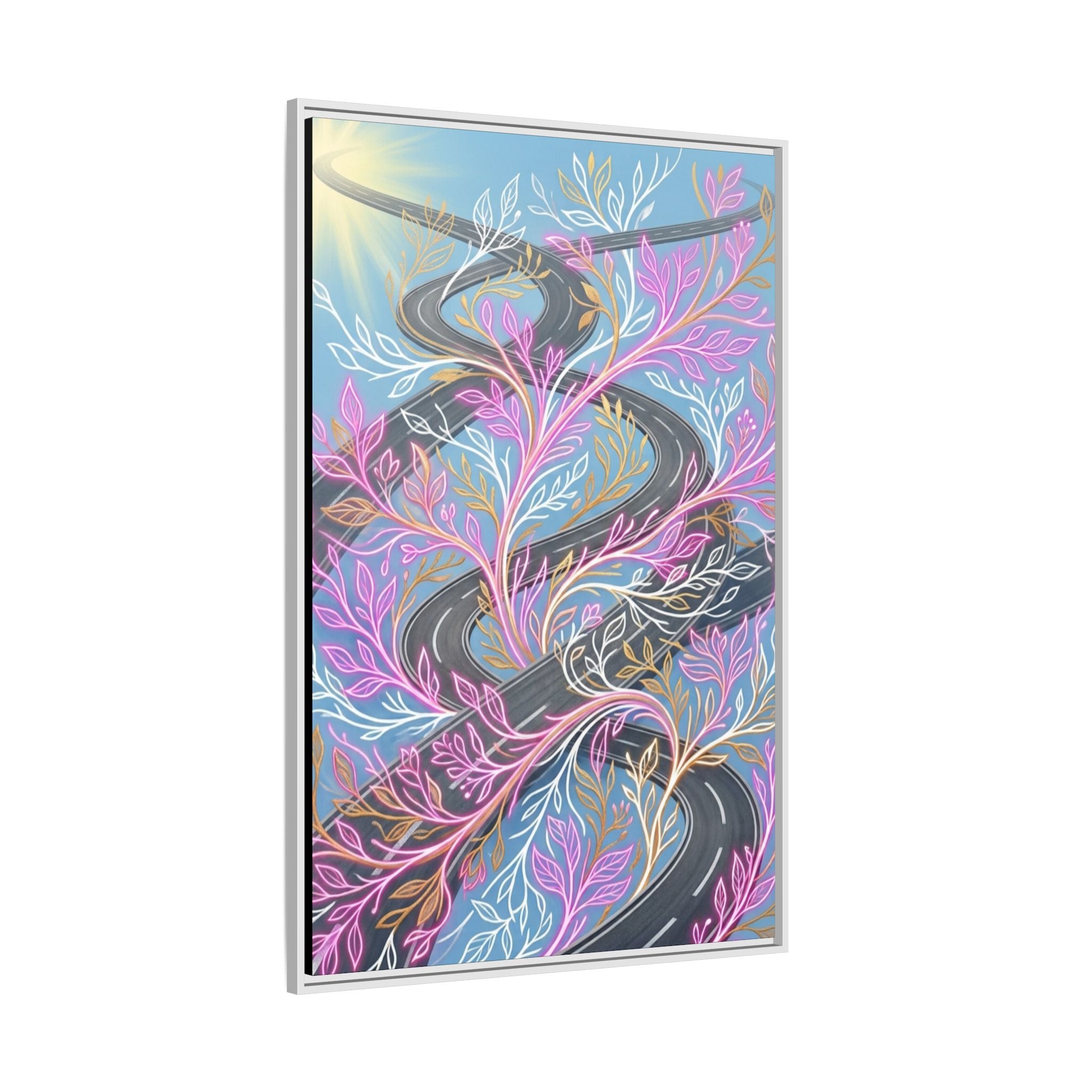 Framed Matte Canvas Floral Vines Wall Art — Pastel Botanical Abstract