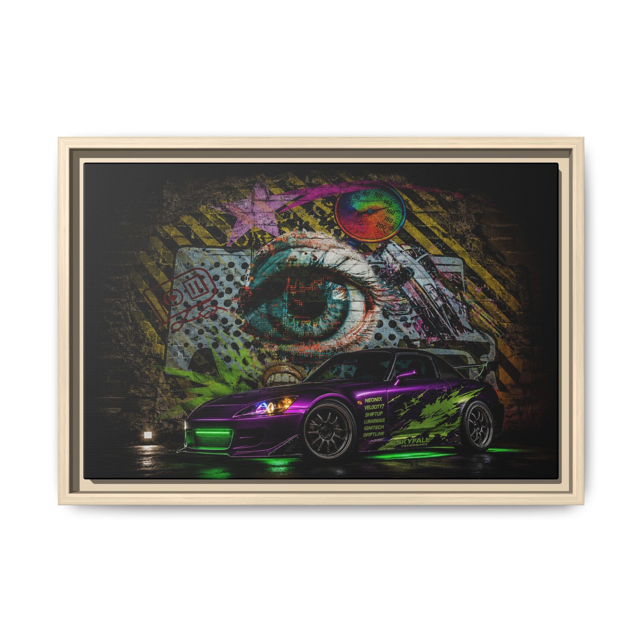 Graffiti Sports Car Matte Canvas - Framed Wall Art