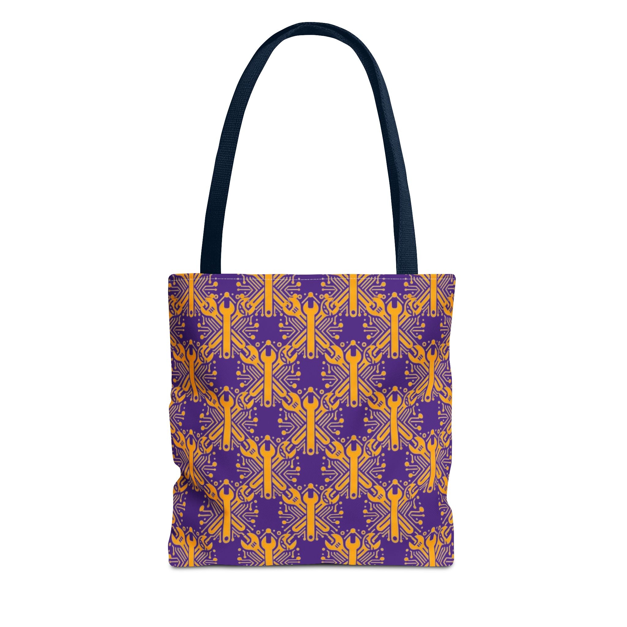Purple & Gold Wrench Pattern Tote Bag – Automotive All-Over Print Tote