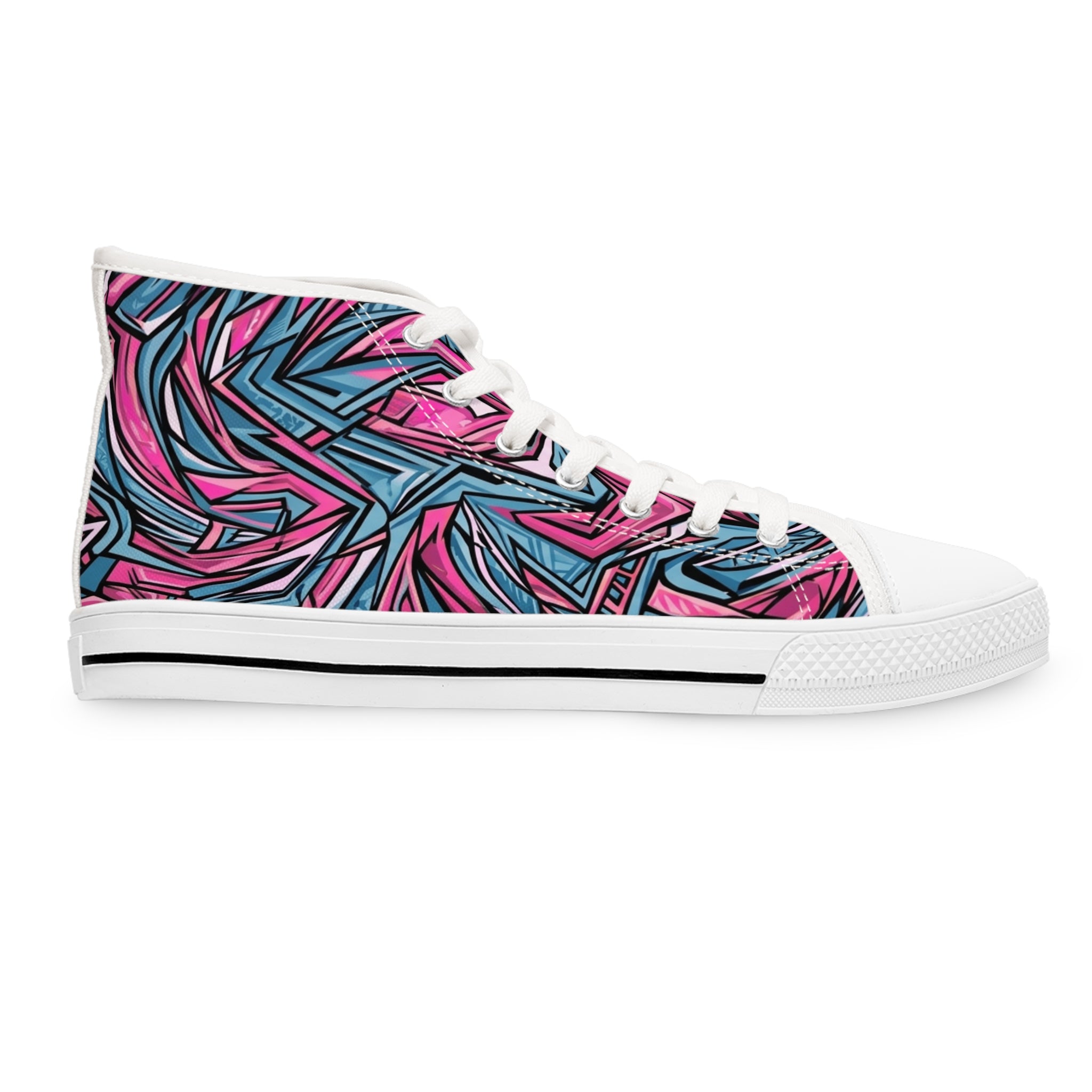 Women’s High Top Sneakers — Vibrant Pink & Teal Abstract Streetwear