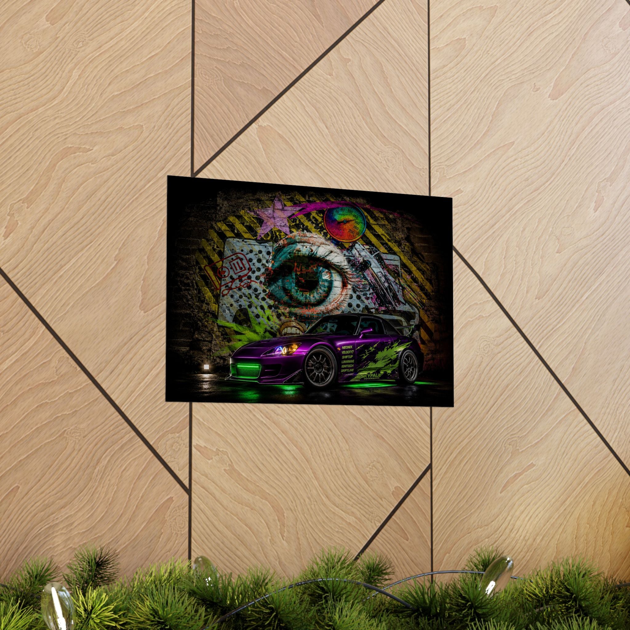 Graffiti Sports Car Matte Poster — Neon Drift Street Art Wall Print