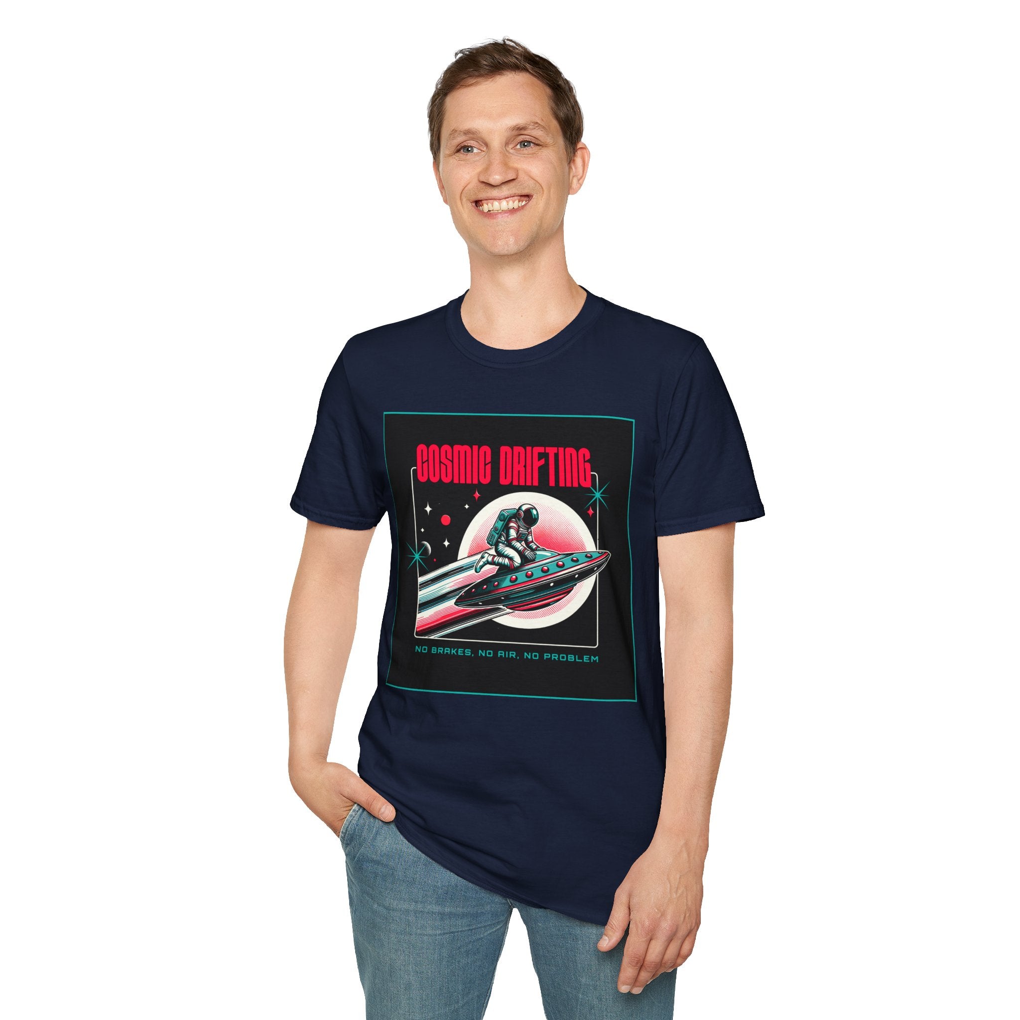 Cosmic Drifting T-Shirt — Retro Astronaut & UFO Vintage Space Tee
