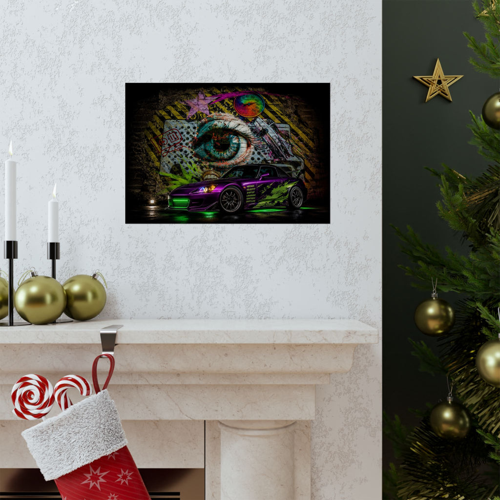 Graffiti Sports Car Matte Poster — Neon Drift Street Art Wall Print