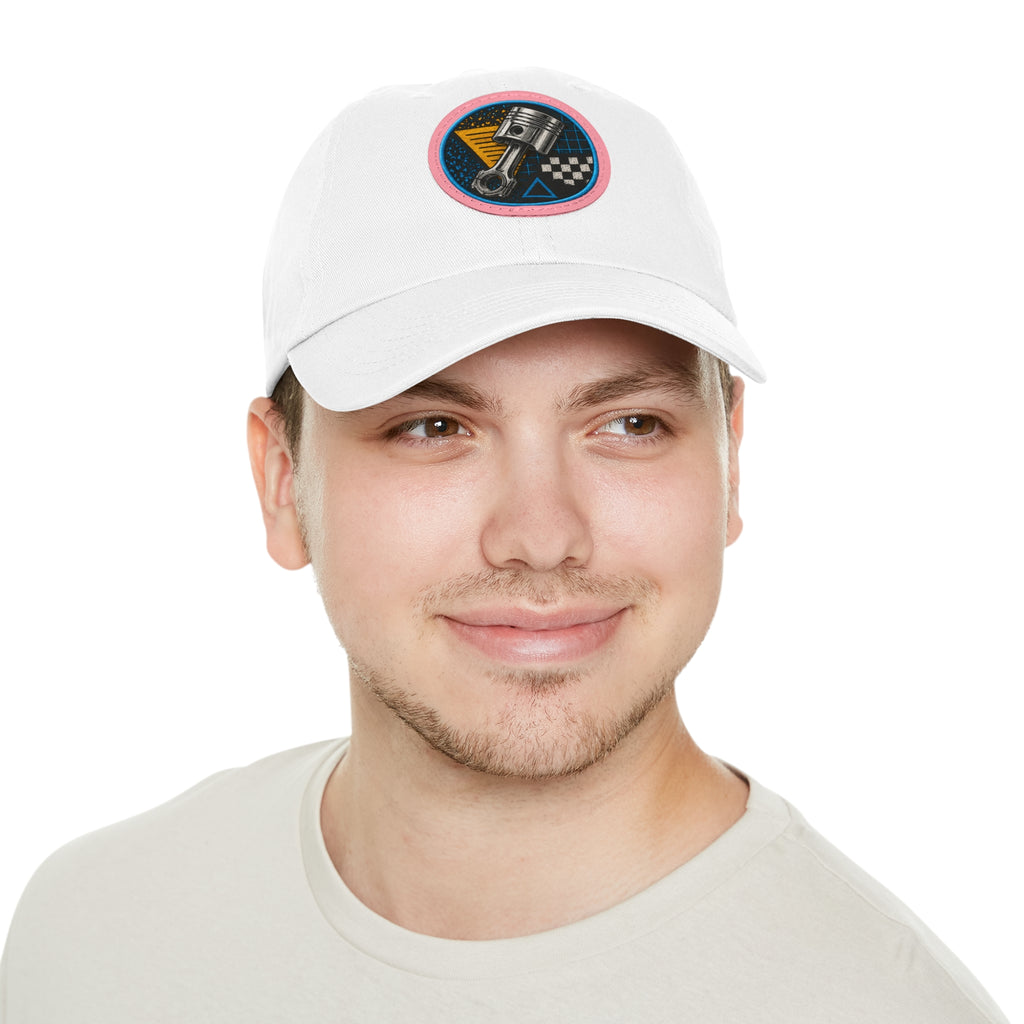 Racing Piston Patch Dad Hat — Vintage Motorhead Leather Patch Cap