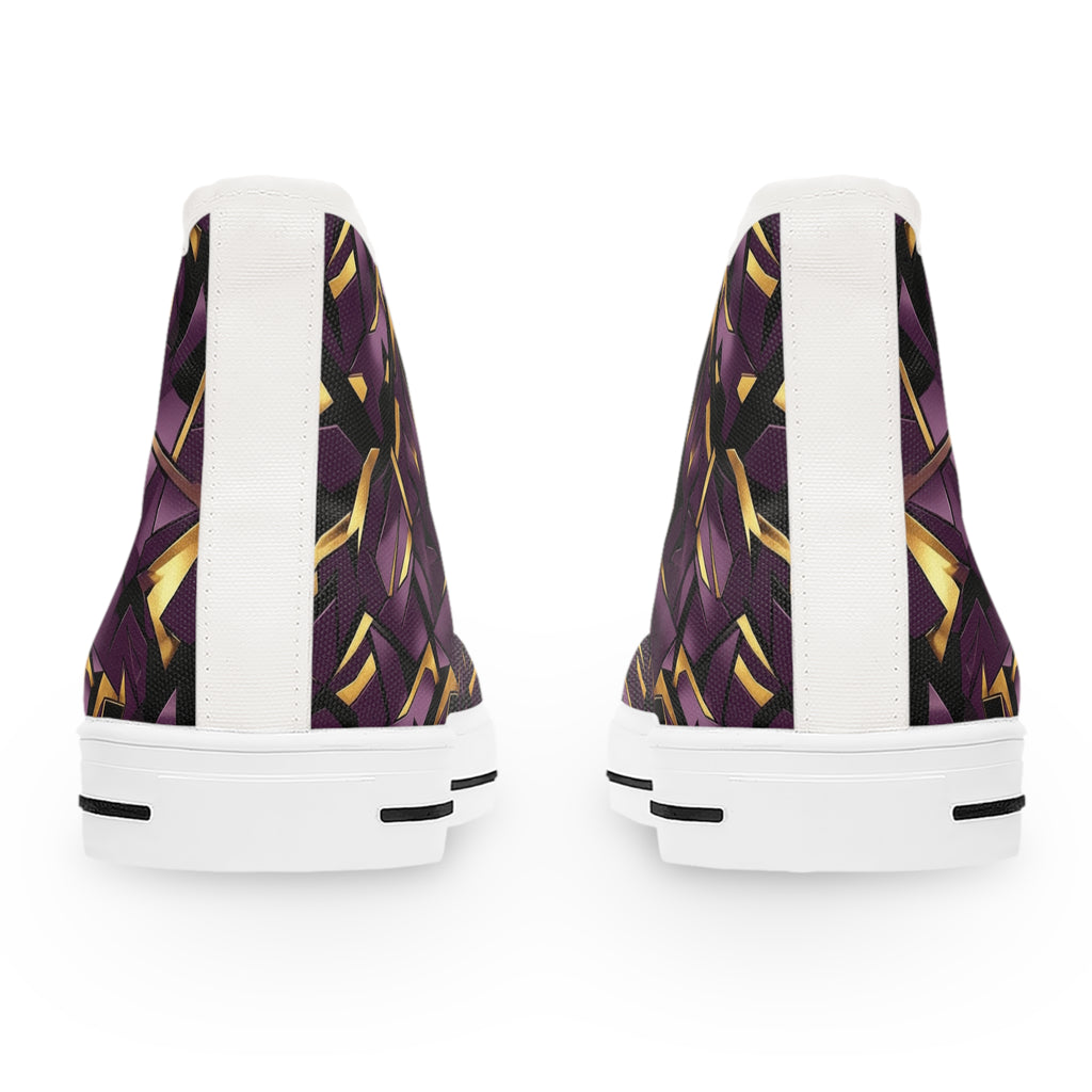Women's High Top Sneakers — Geometric Purple & Gold Pattern