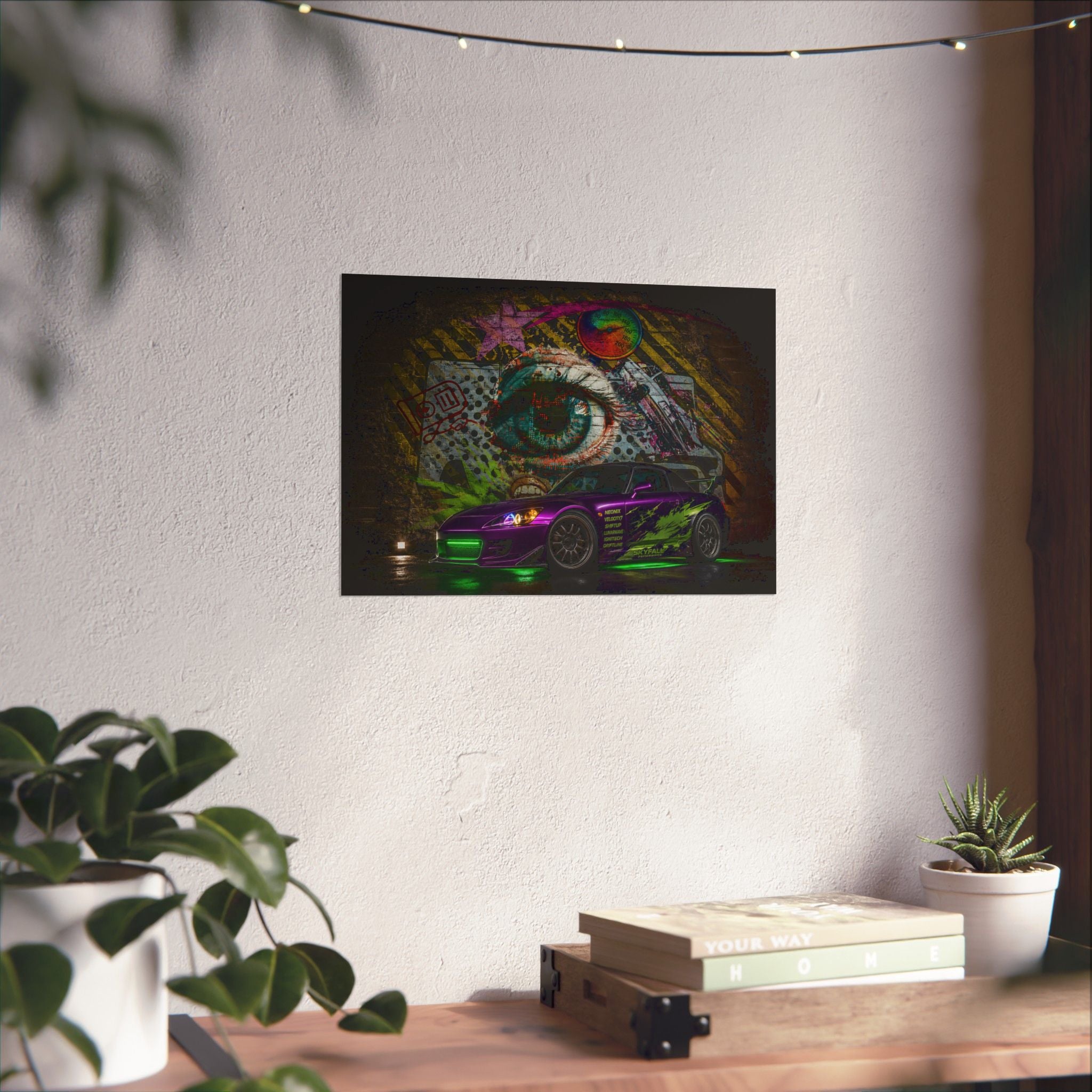 Graffiti Sports Car Matte Poster — Neon Drift Street Art Wall Print