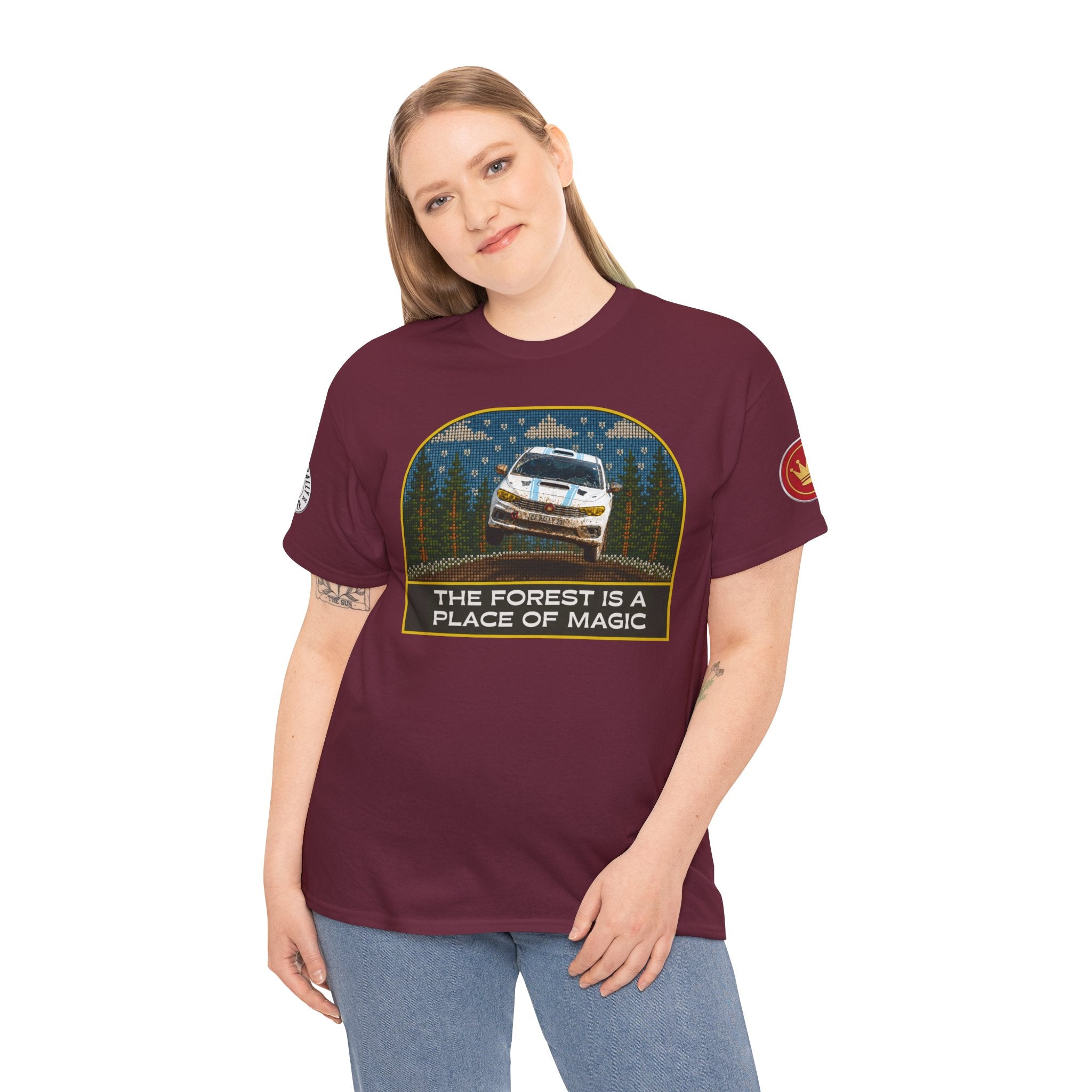 Forest Rally T‑Shirt – 'The Forest Is a Place of Magic' Cross-stitched Style Graphic