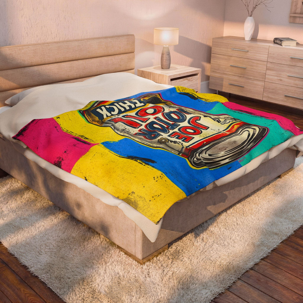 Pop Art Motor Oil Can Velveteen Plush Blanket — Retro Garage Throw