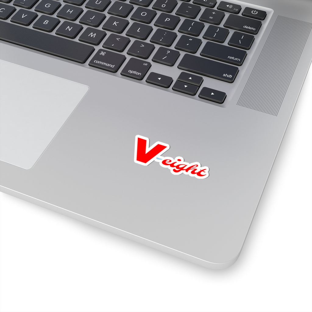 V-eight Red Script Sticker — Retro Logo Kiss-Cut Vinyl