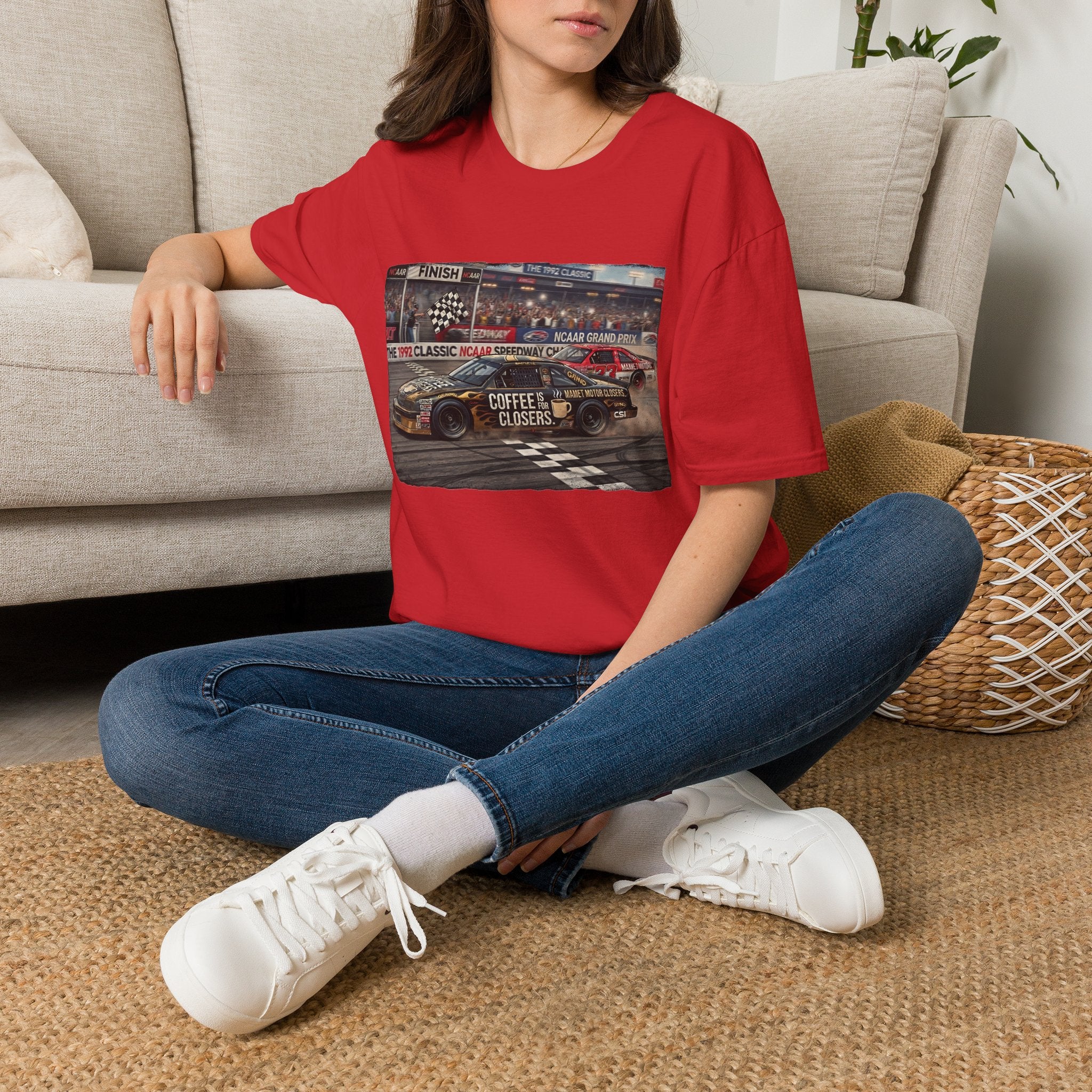 Race Day Vintage Stock Car Tee — 'Coffee is for Closers' Graphic