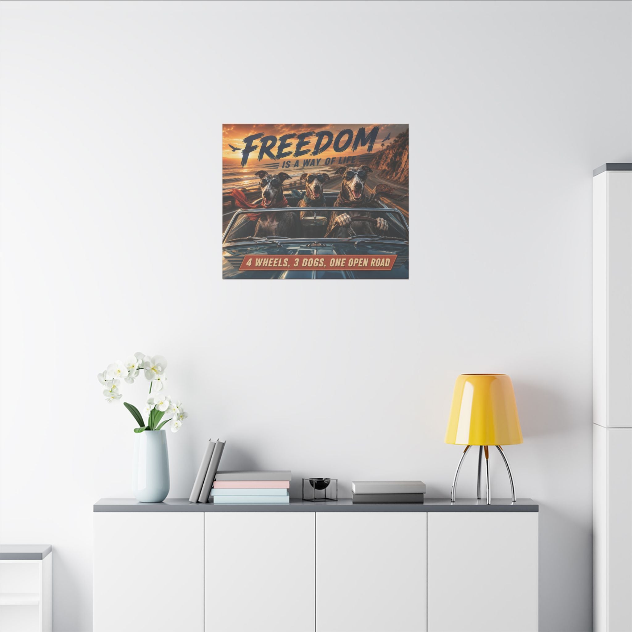 Canvas Wall Art - "Freedom Is A Way Of Life: 4 Wheels, 3 Dogs, One Open Road"