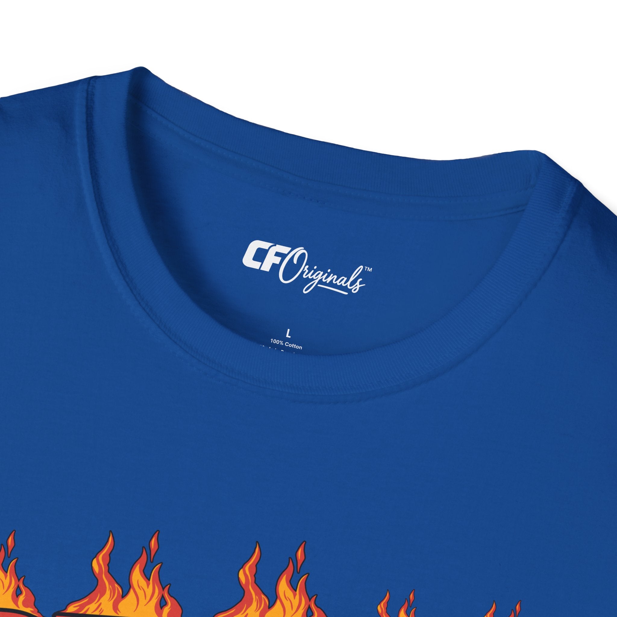 Racing 'BURN' Graphic Tee — Retro Flaming Racecar Chicago Track Shirt