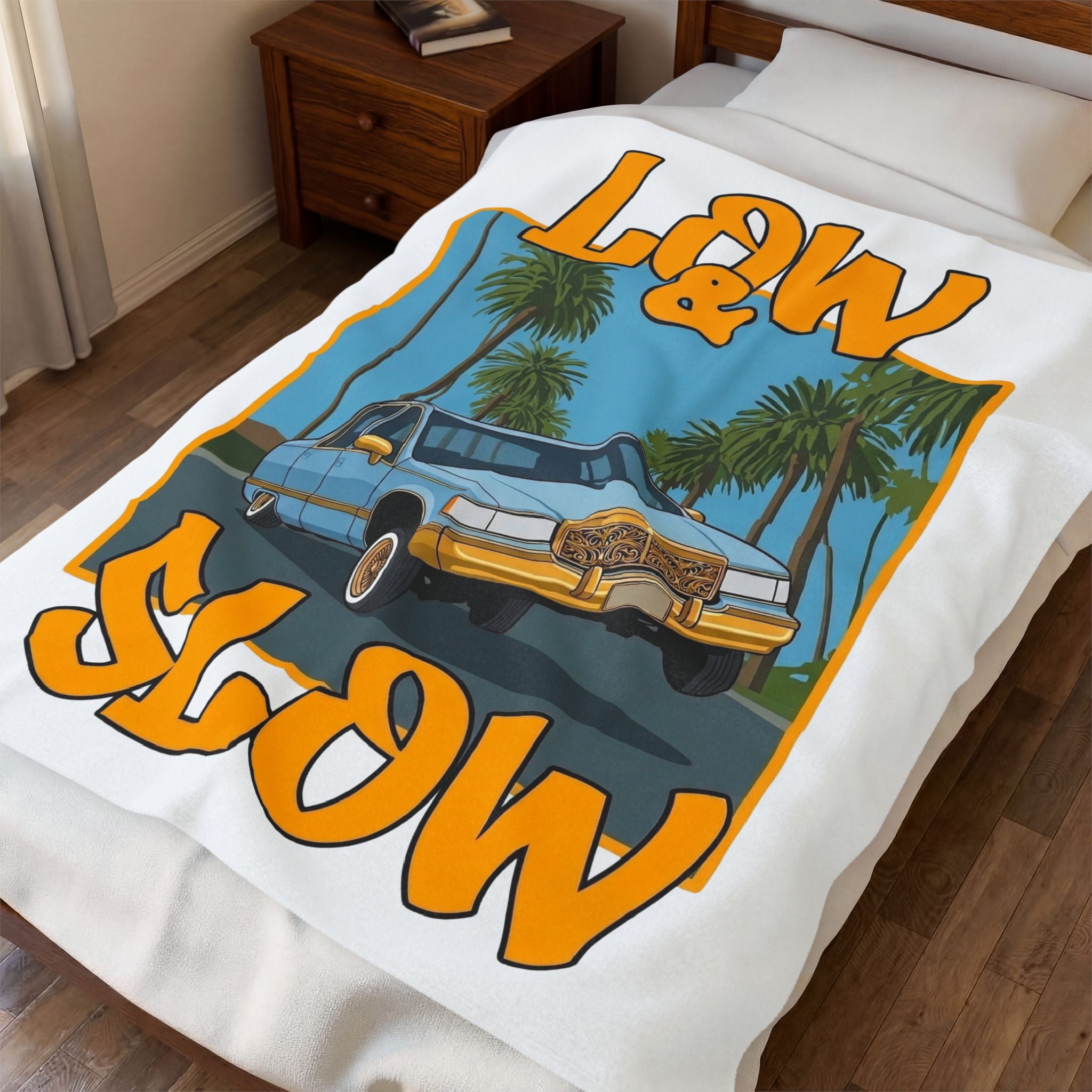 Velveteen Plush Blanket — "Low & Slow" Classic Car Retro Palm Beach Throw