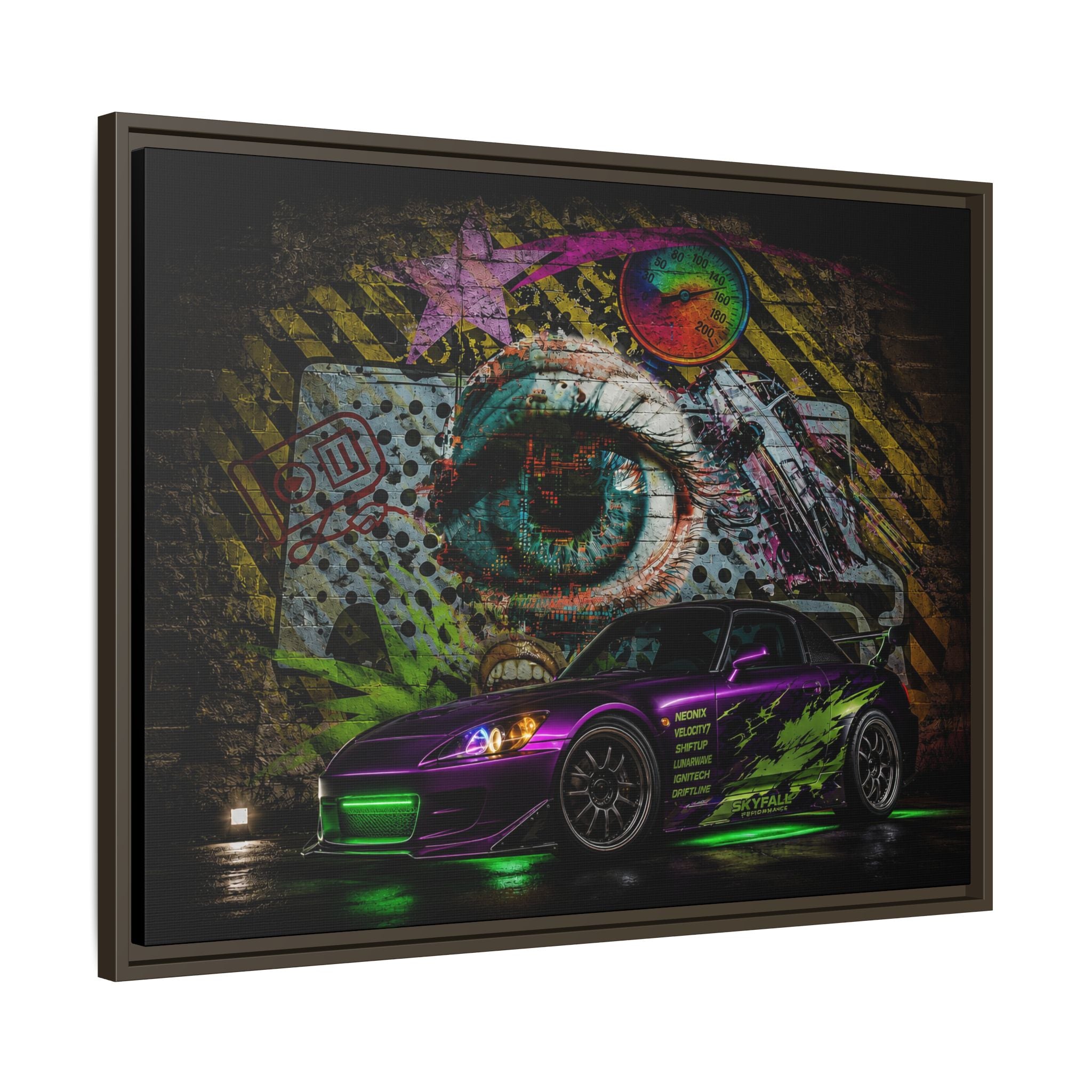 Graffiti Sports Car Matte Canvas - Framed Wall Art