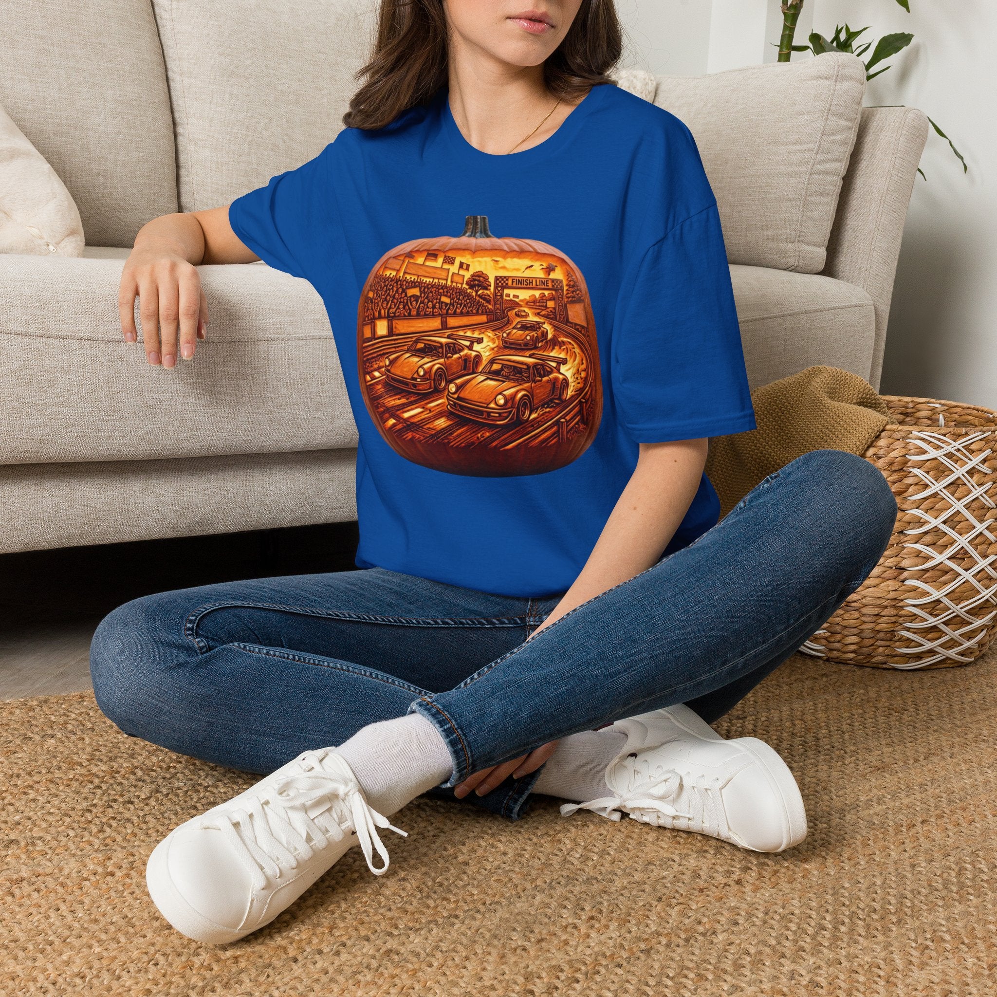 Vintage Racing Pumpkin T-Shirt — Retro Car Grand Prix Halloween Tee