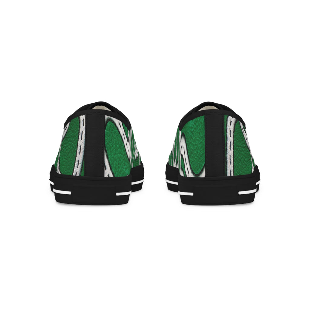 Road Design Canvas Shoes on Green Leather Print.