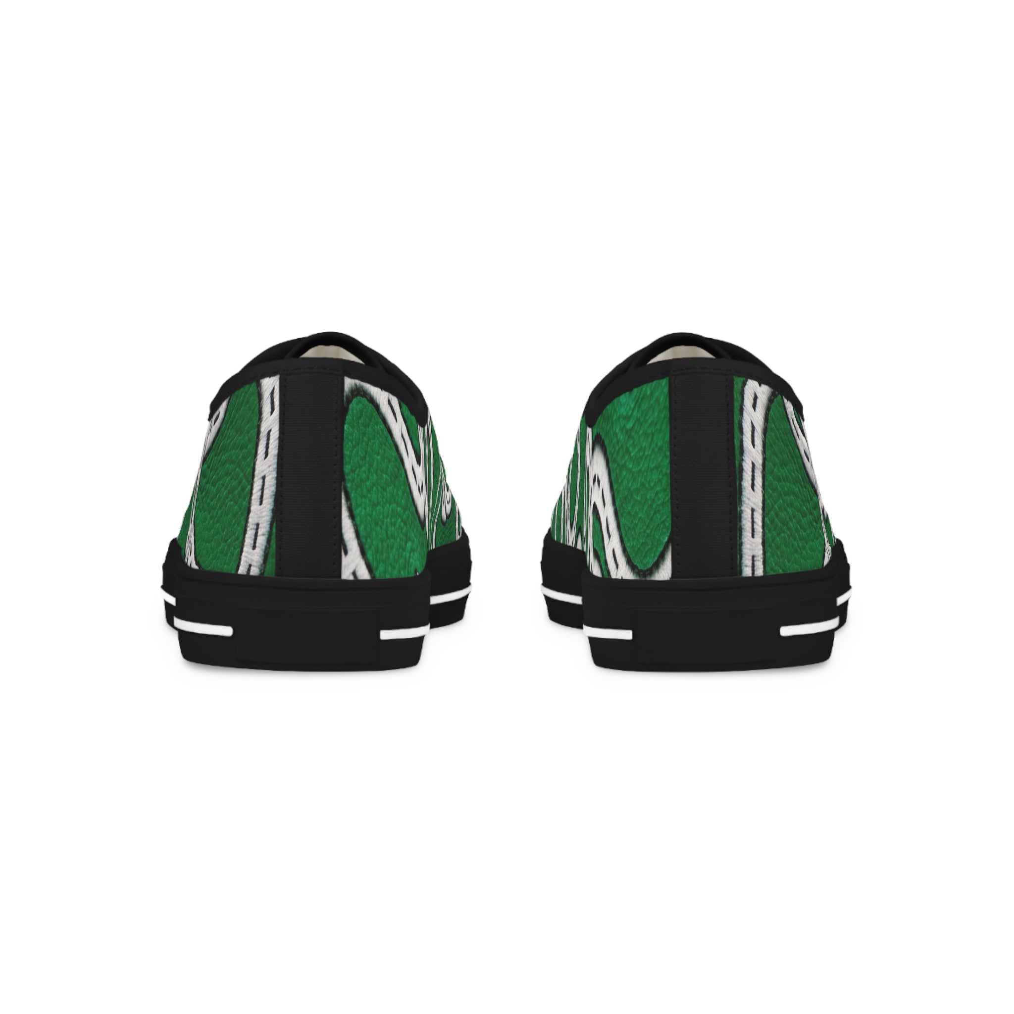 Road Design Canvas Shoes on Green Leather Print.