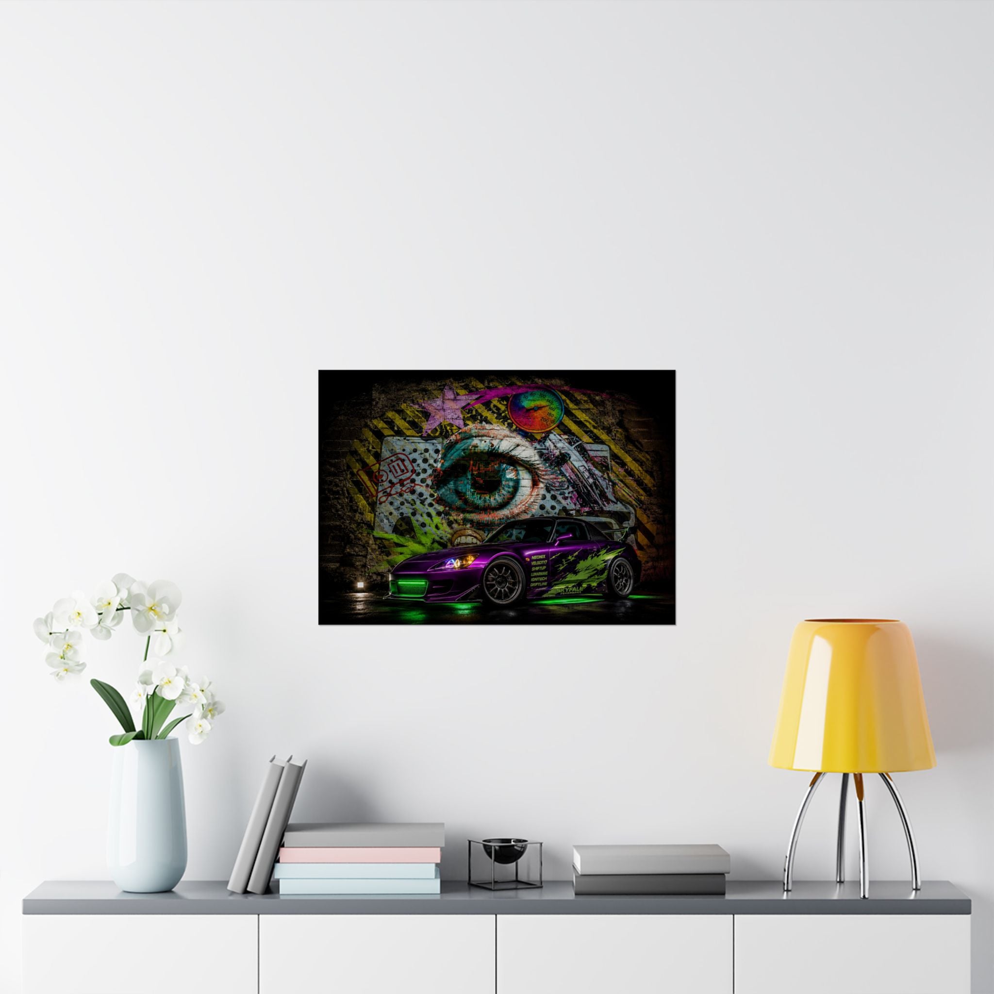 Graffiti Sports Car Matte Poster — Neon Drift Street Art Wall Print