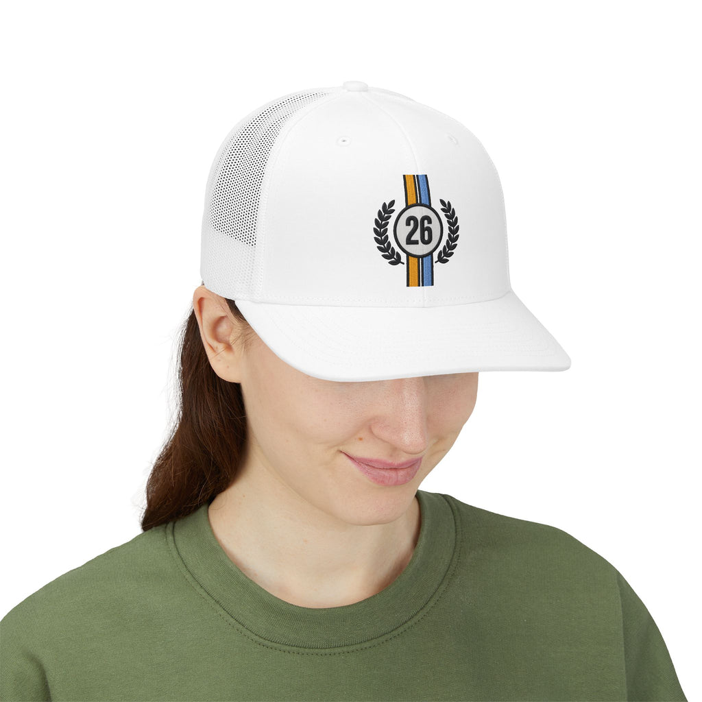 Number 26 Laurel Stripe Trucker Hat — Racing-Inspired Snapback Cap