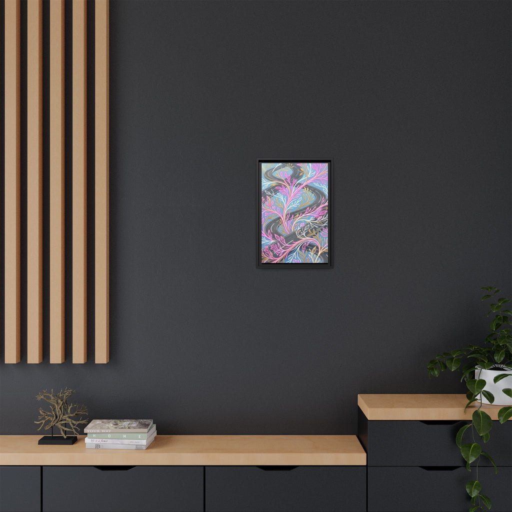Framed Matte Canvas Floral Vines Wall Art — Pastel Botanical Abstract