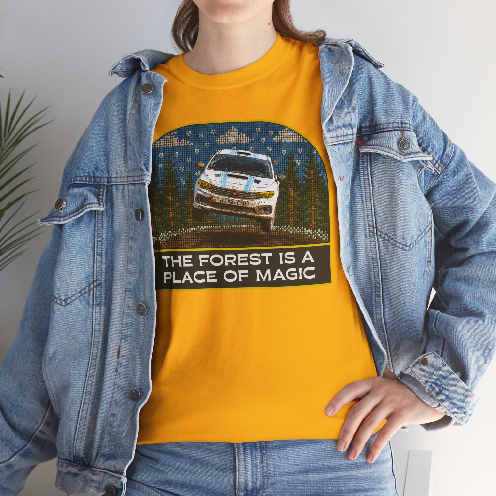 Forest Rally T‑Shirt – 'The Forest Is a Place of Magic' Cross-stitched Style Graphic