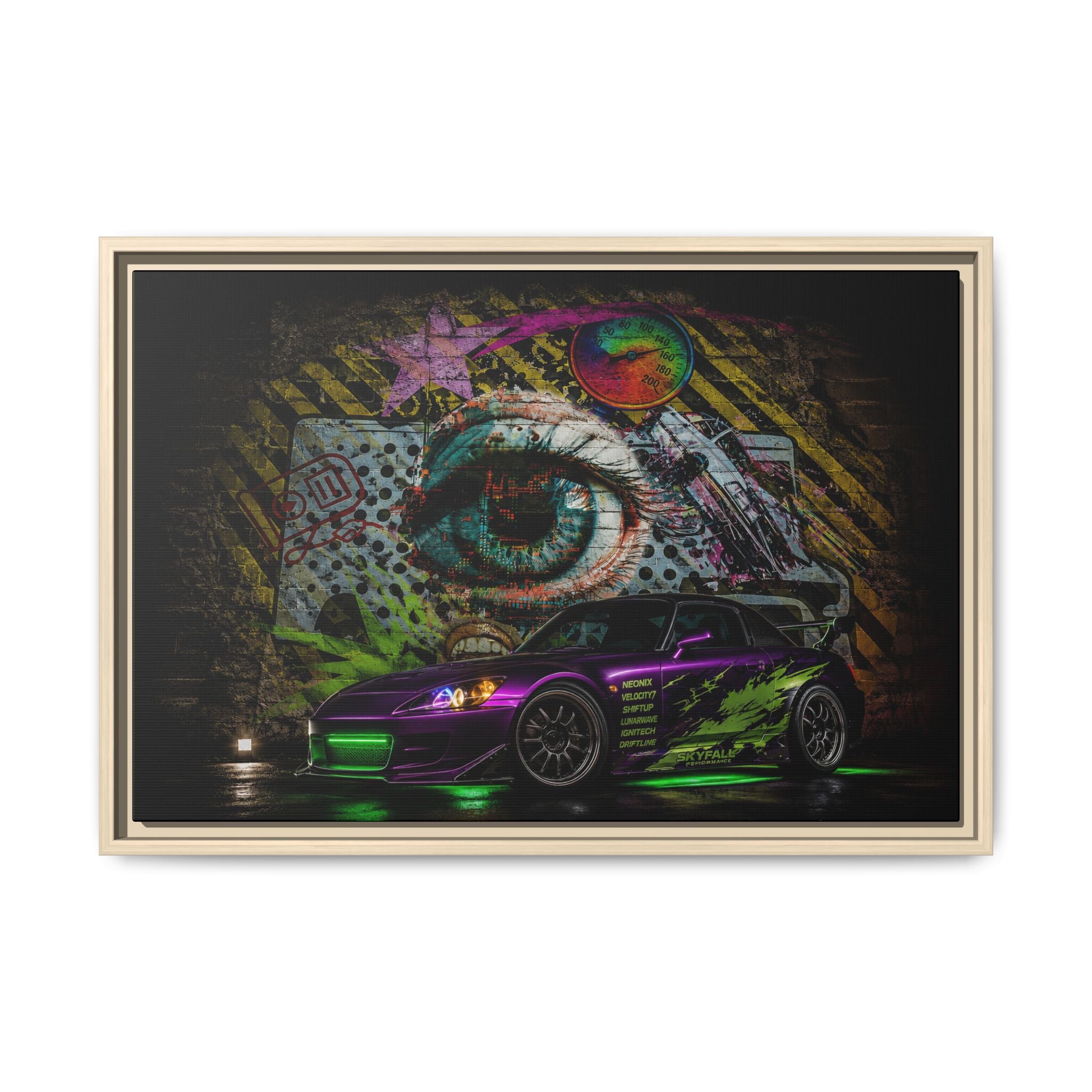 Graffiti Sports Car Matte Canvas - Framed Wall Art