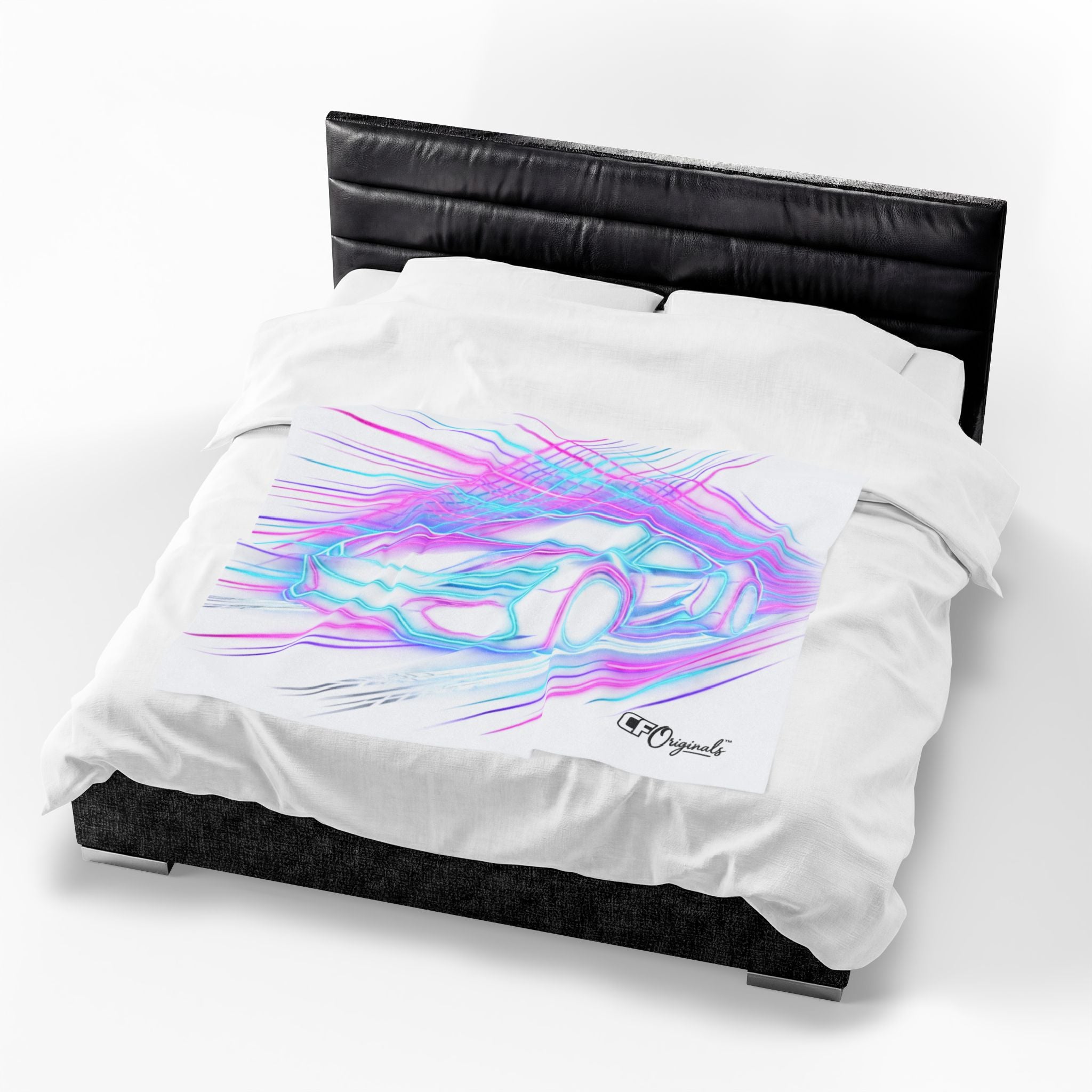 Neon Car Outline - Velveteen Plush Throw Blanket