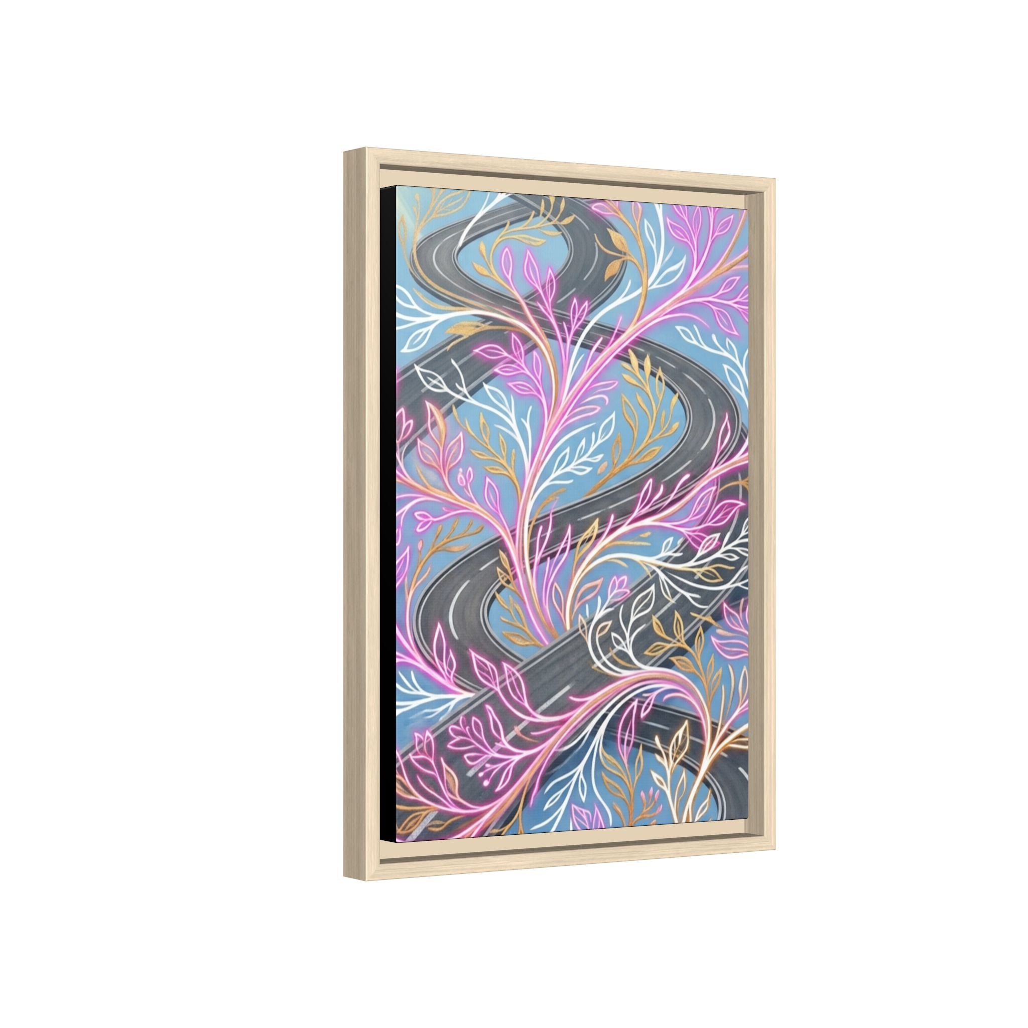 Framed Matte Canvas Floral Vines Wall Art — Pastel Botanical Abstract