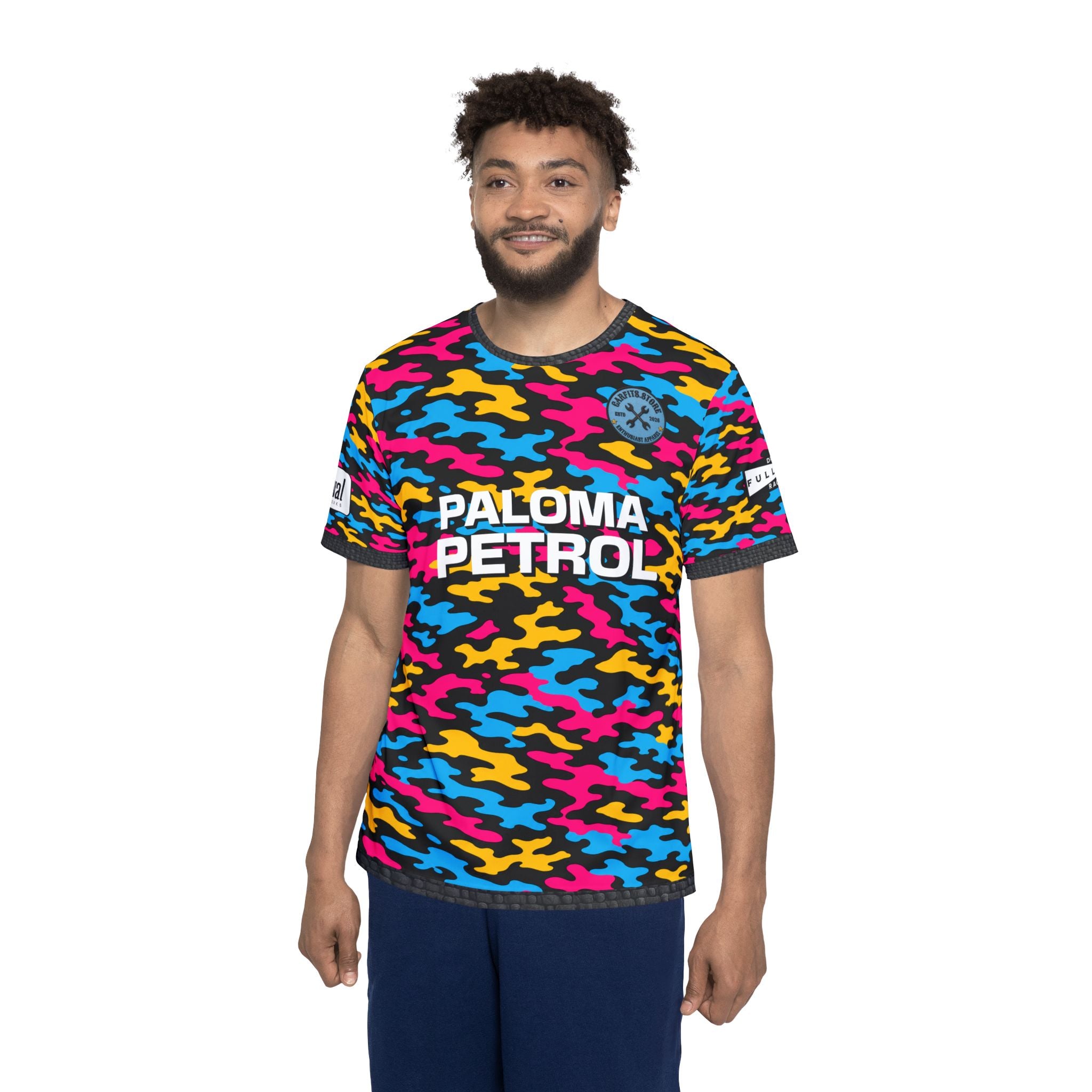 Paloma Petrol Neon Camo Racing Jersey — Men's Motorsport Sports Tee