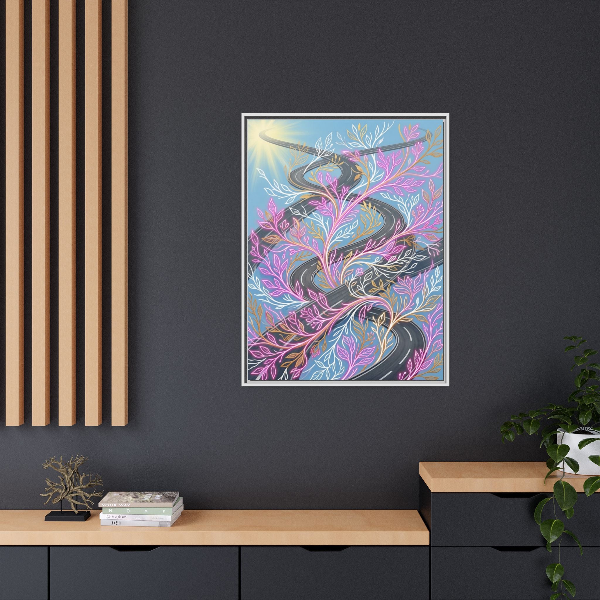 Framed Matte Canvas Floral Vines Wall Art — Pastel Botanical Abstract