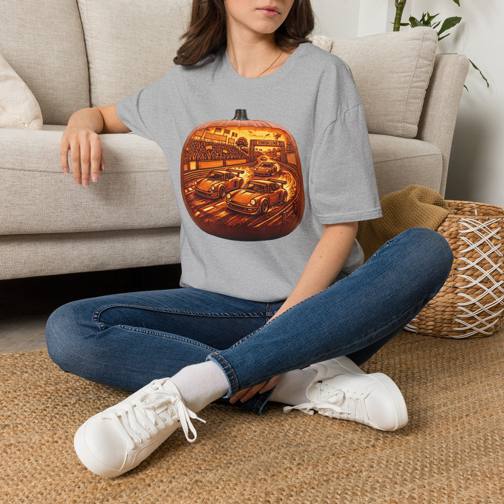 Vintage Racing Pumpkin T-Shirt — Retro Car Grand Prix Halloween Tee