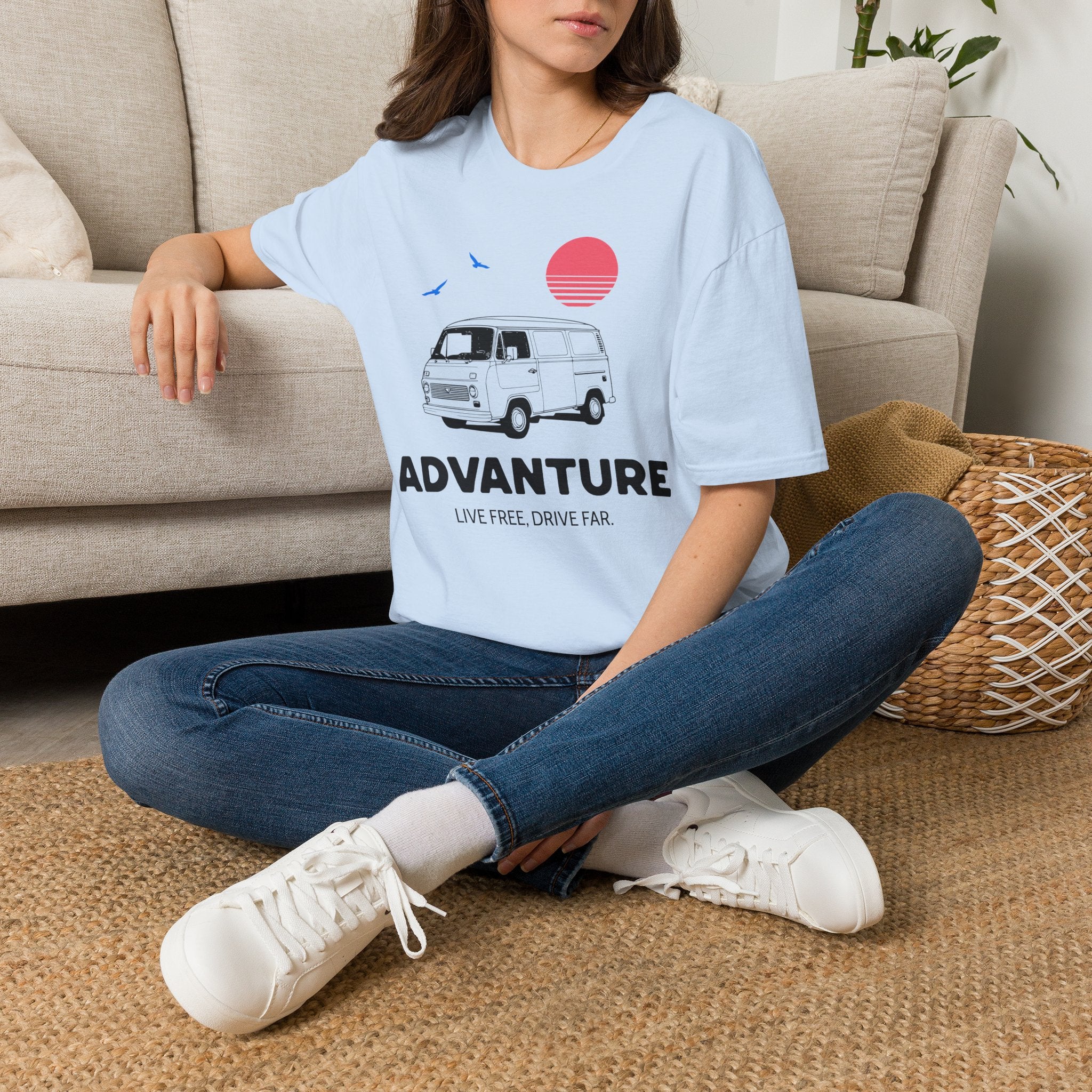 Adventure Van T‑Shirt — Retro Camper Sunset Graphic Tee