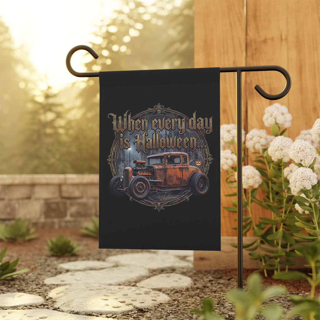 Halloween Garden Flag - "When Every Day is Halloween" Vintage Hot Rod Yard Banner