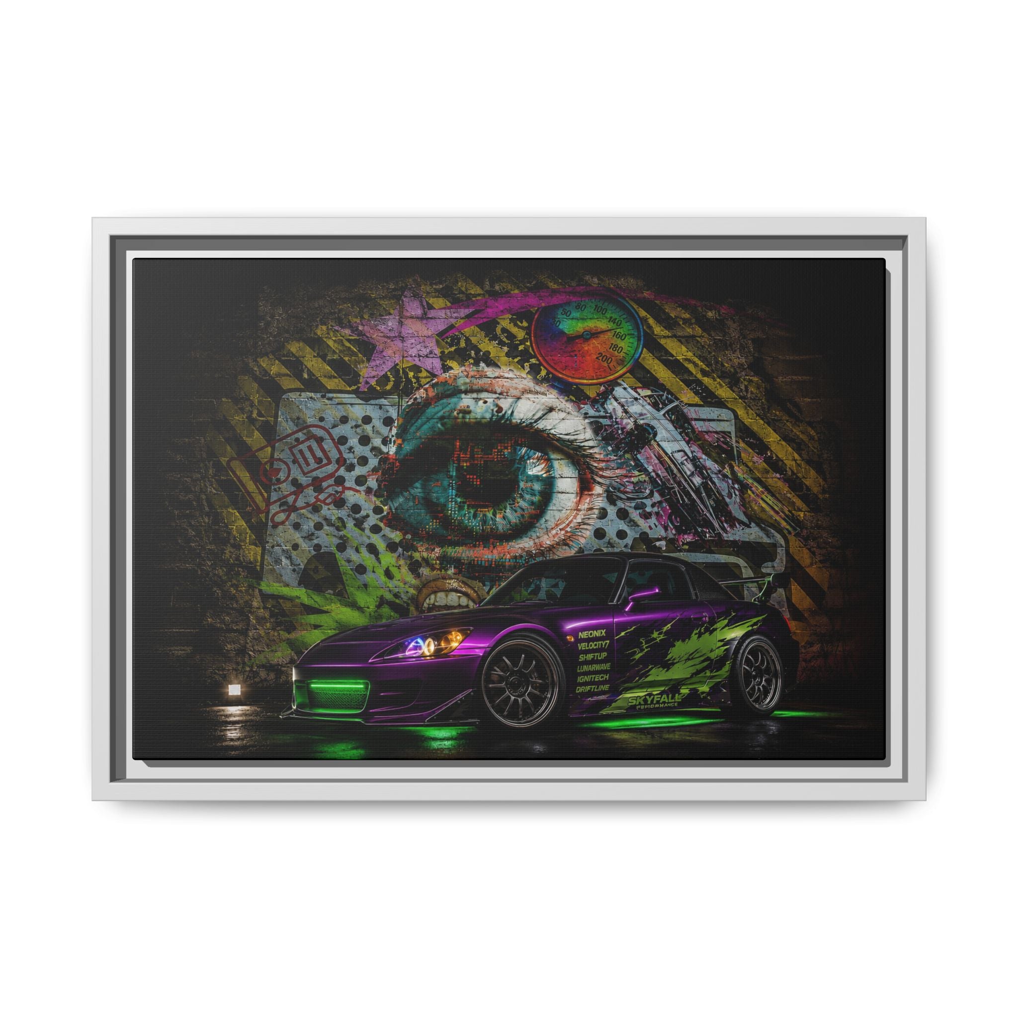 Graffiti Sports Car Matte Canvas - Framed Wall Art