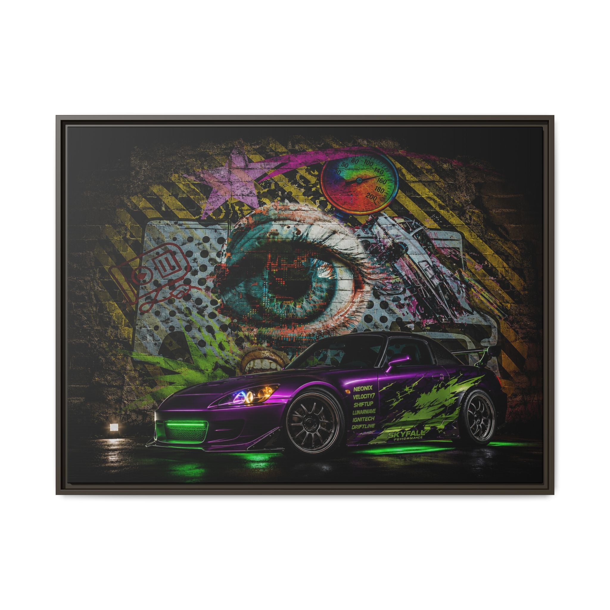 Graffiti Sports Car Matte Canvas - Framed Wall Art