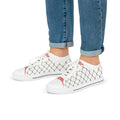 Men's Low Top Sneakers — White Canvas Chain-Link Pattern with 'Surveillance' Tongue