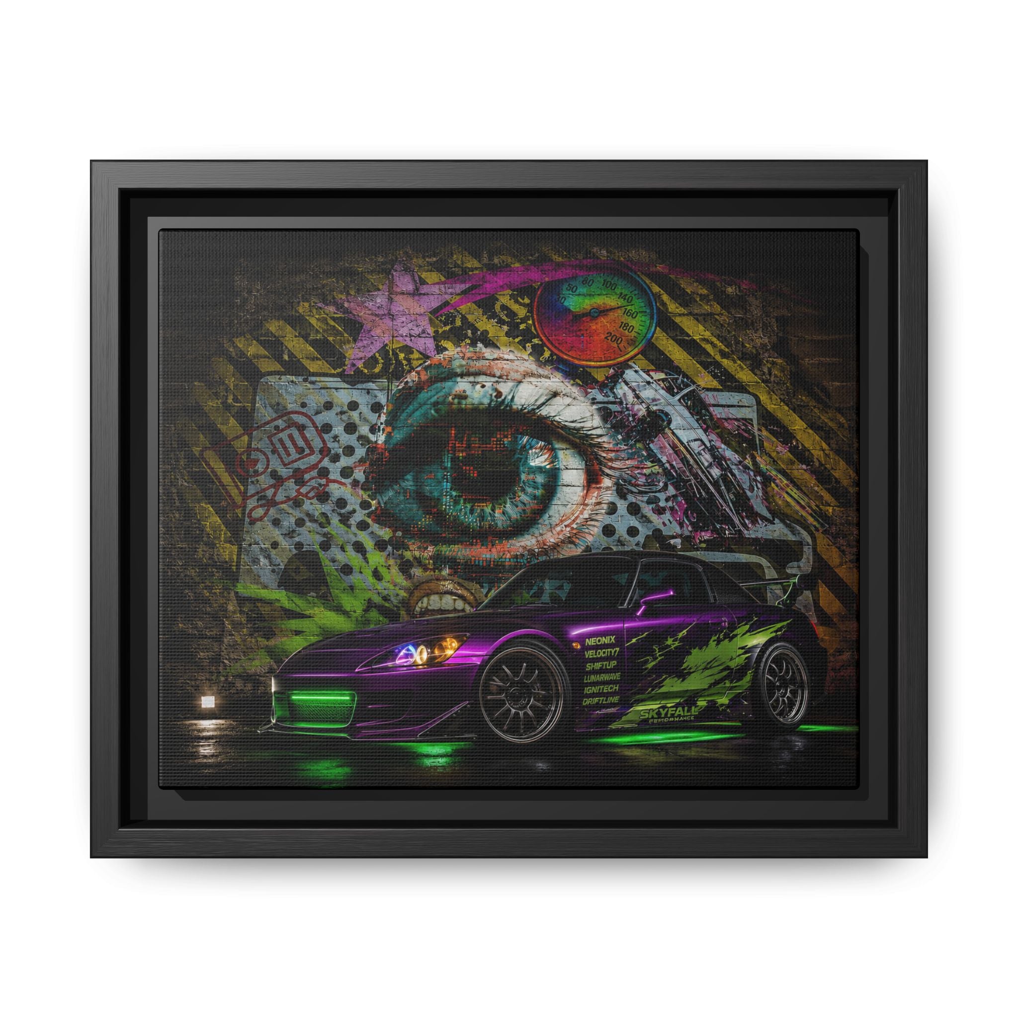 Graffiti Sports Car Matte Canvas - Framed Wall Art