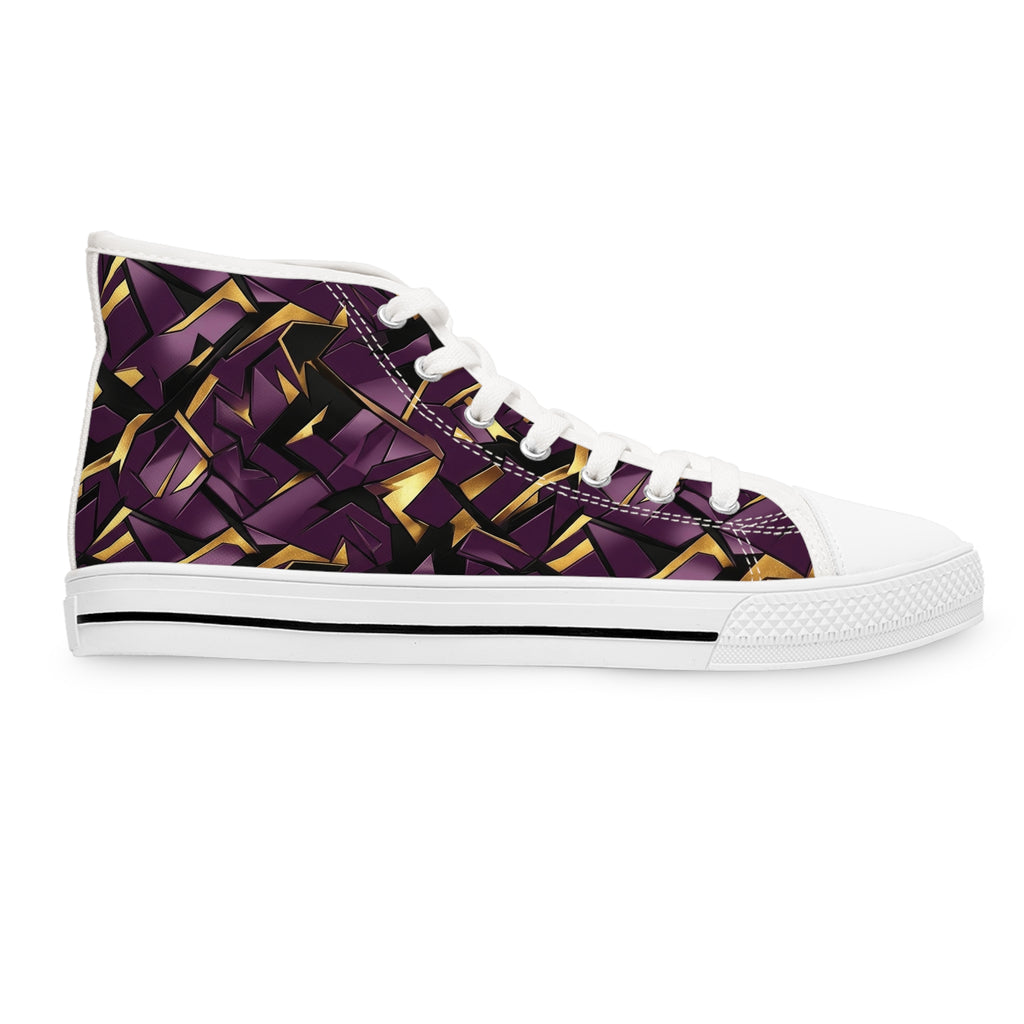 Women's High Top Sneakers — Geometric Purple & Gold Pattern