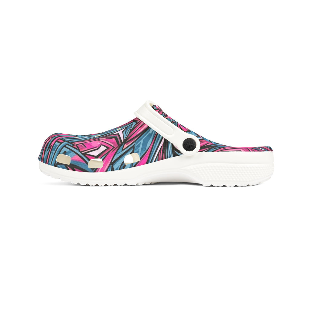 Pink & Teal Abstract Mosaic EVA Clogs — Patterned Slip-On Foam Shoes