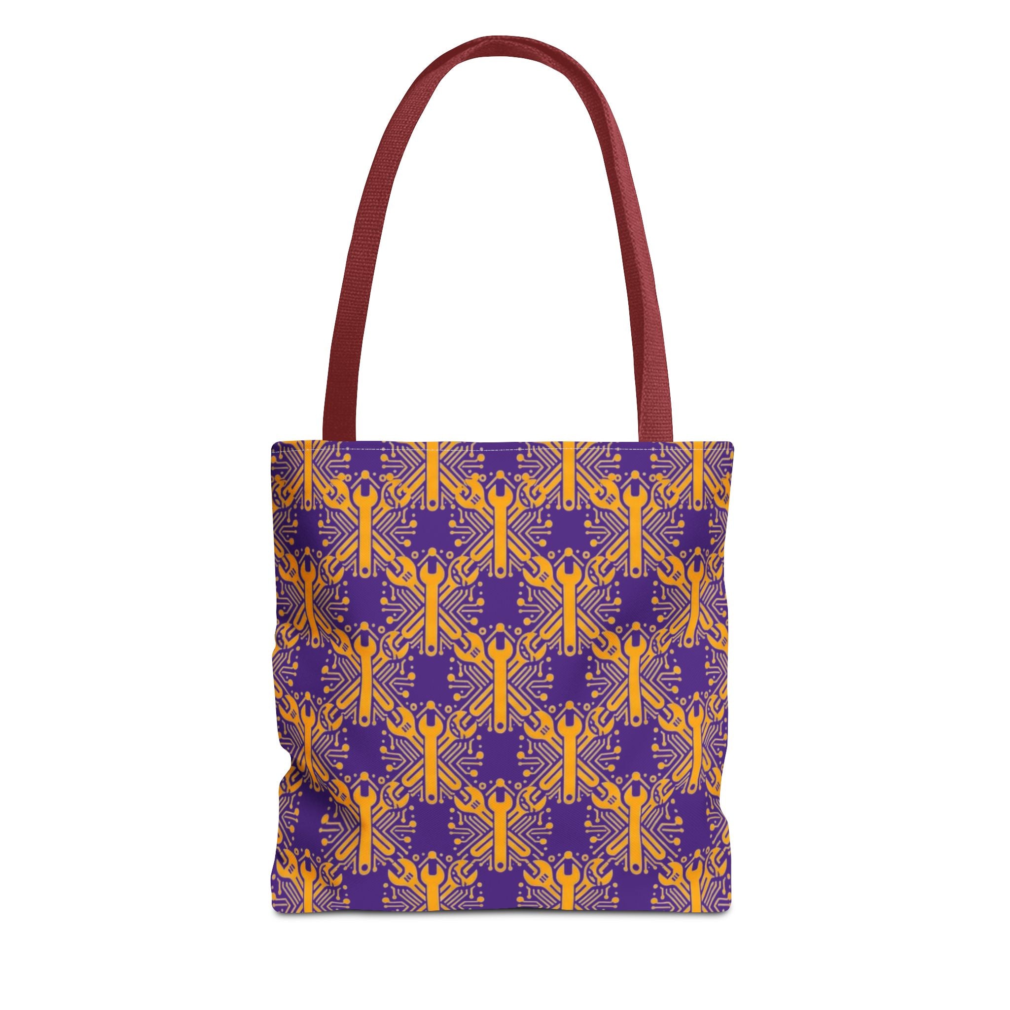 Purple & Gold Wrench Pattern Tote Bag – Automotive All-Over Print Tote