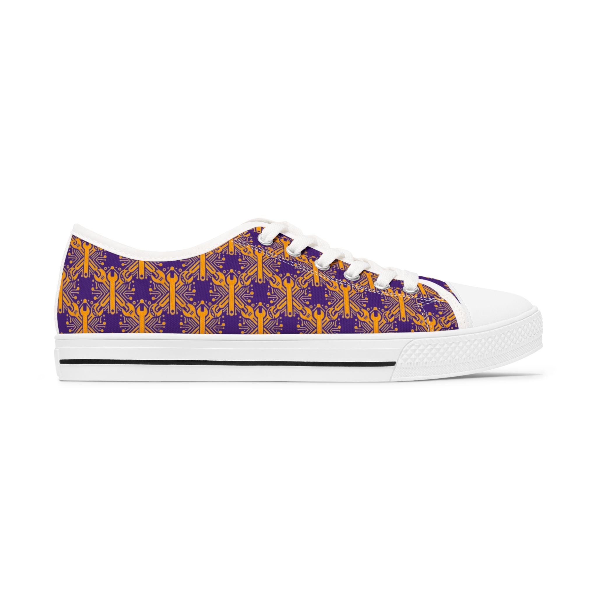 Purple & Gold Wrench Pattern Canvas Low Tops
