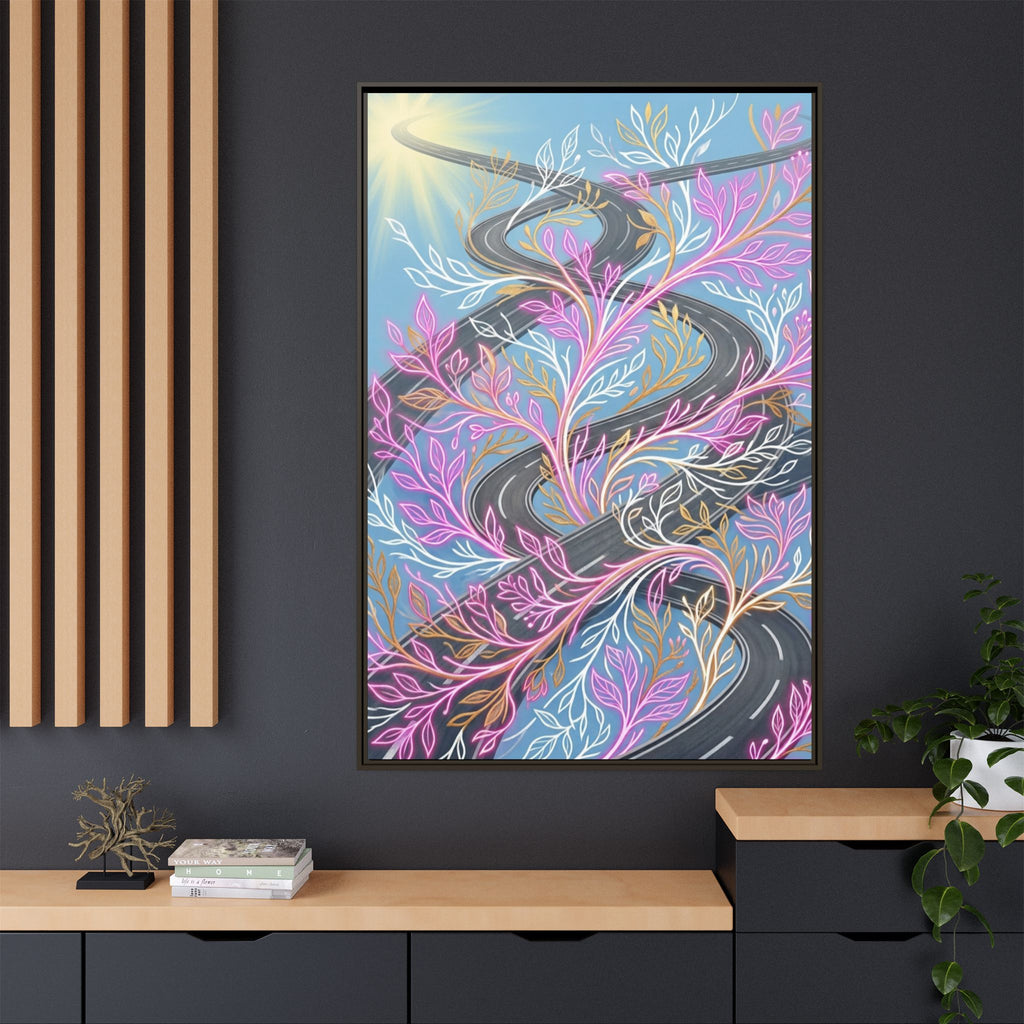 Framed Matte Canvas Floral Vines Wall Art — Pastel Botanical Abstract