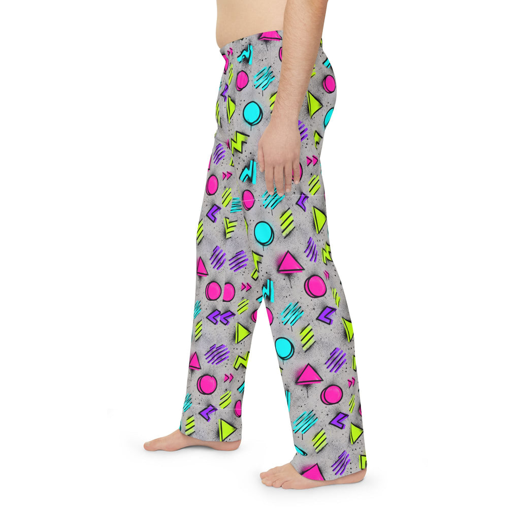 Men's Pajama Pants — Retro 80s Neon Geometric Lounge Pants