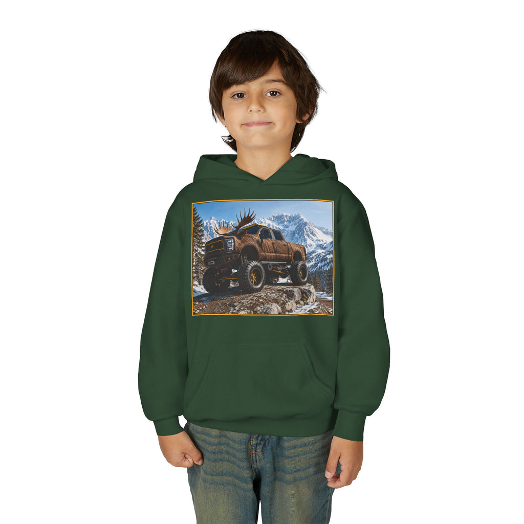 Youth Hoodie - Moose Truck Mountain Adventure Graphic