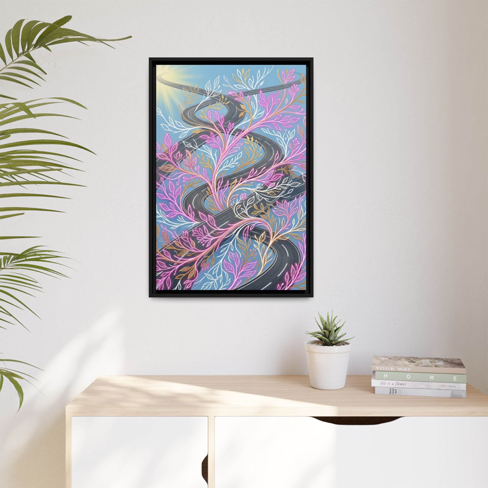 Framed Matte Canvas Floral Vines Wall Art — Pastel Botanical Abstract