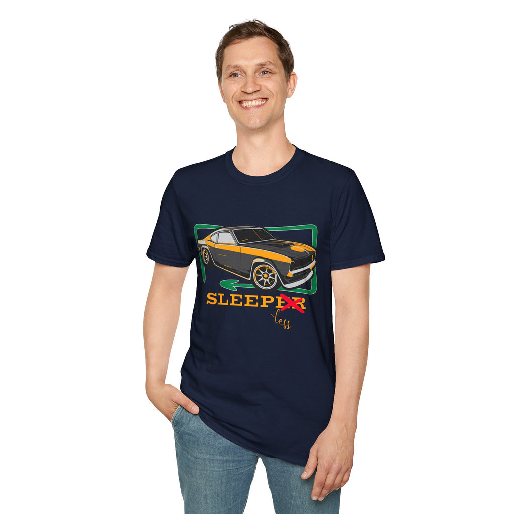 Classic Muscle Car T-Shirt — Retro 'Sleepless' Graphic Tee