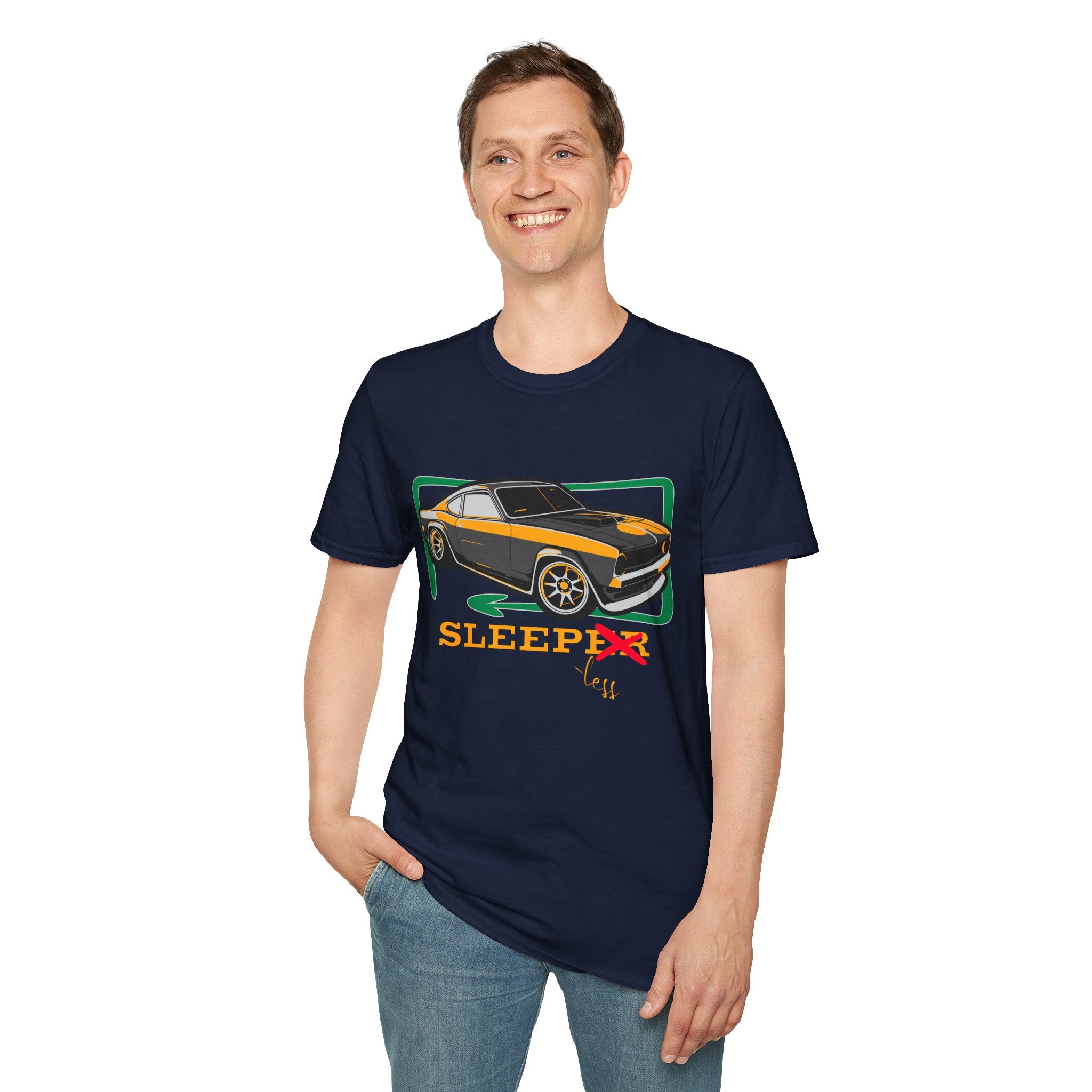 Classic Muscle Car T-Shirt — Retro 'Sleepless' Graphic Tee
